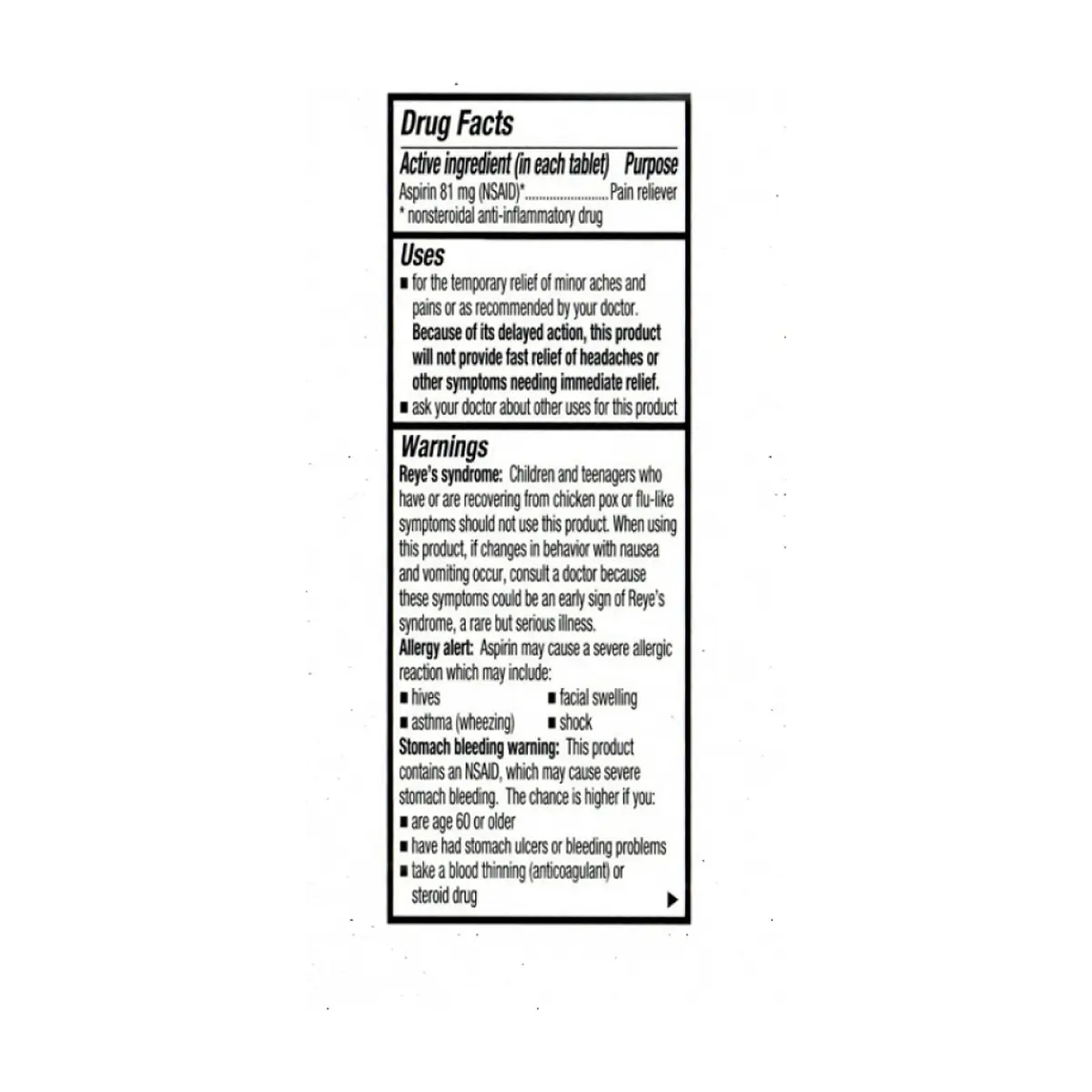 Aspirina. Ácido acetilsalicílico 81 mg GoodSense (120 tabletas) - Thumbnail 2