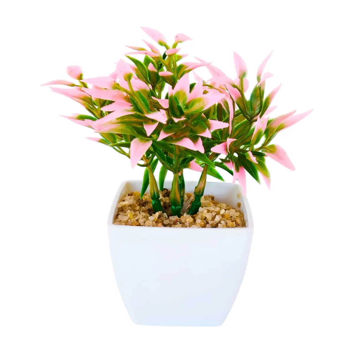 Maceta con plantas artificial verde y rosado Tiara