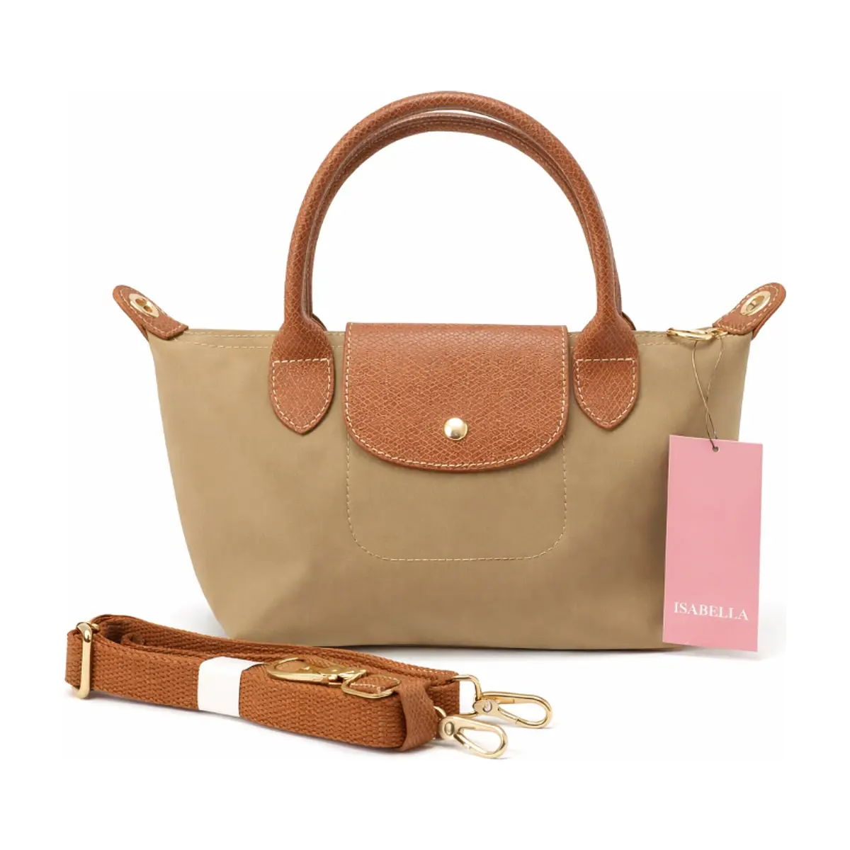 Bolso tote de nailon caqui con detalles de piel y asas extraíbles ISABELLA (1 U) - Thumbnail 2