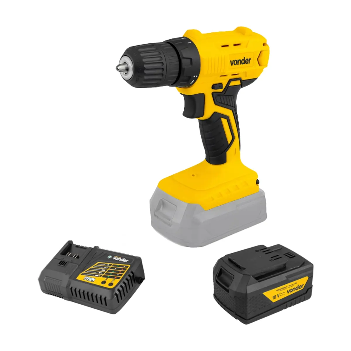 Taladro atornillador inalámbrico de 3/8'' de 18 V IPFV1851 + Batería 18 V 4 Ah - iones de litio IBV 1804 + Cargador de batería rápido de 18 V ICBV1806 Vonder