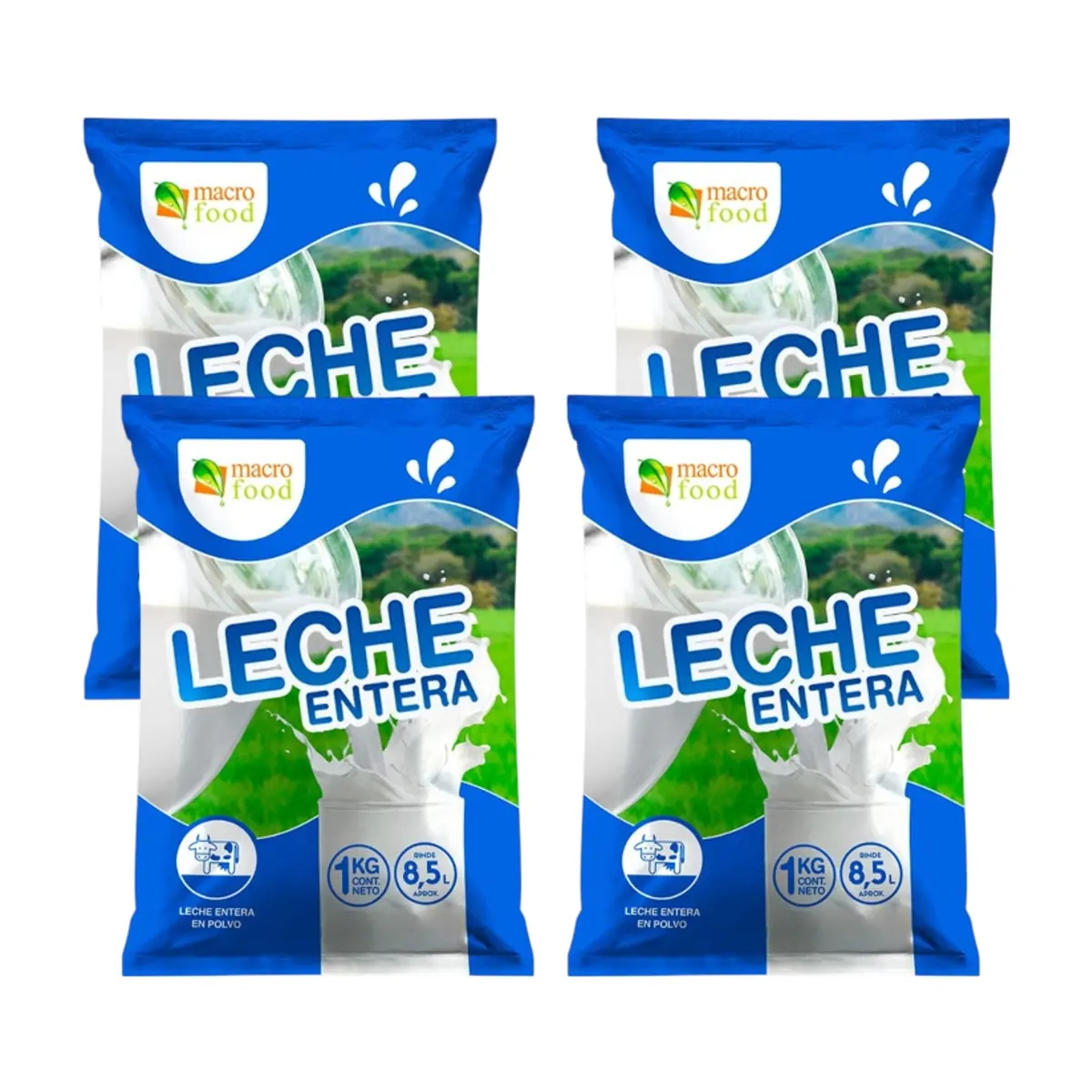 Leche entera en polvo Macro Food (4 x 1 kg / 2.2 lb)