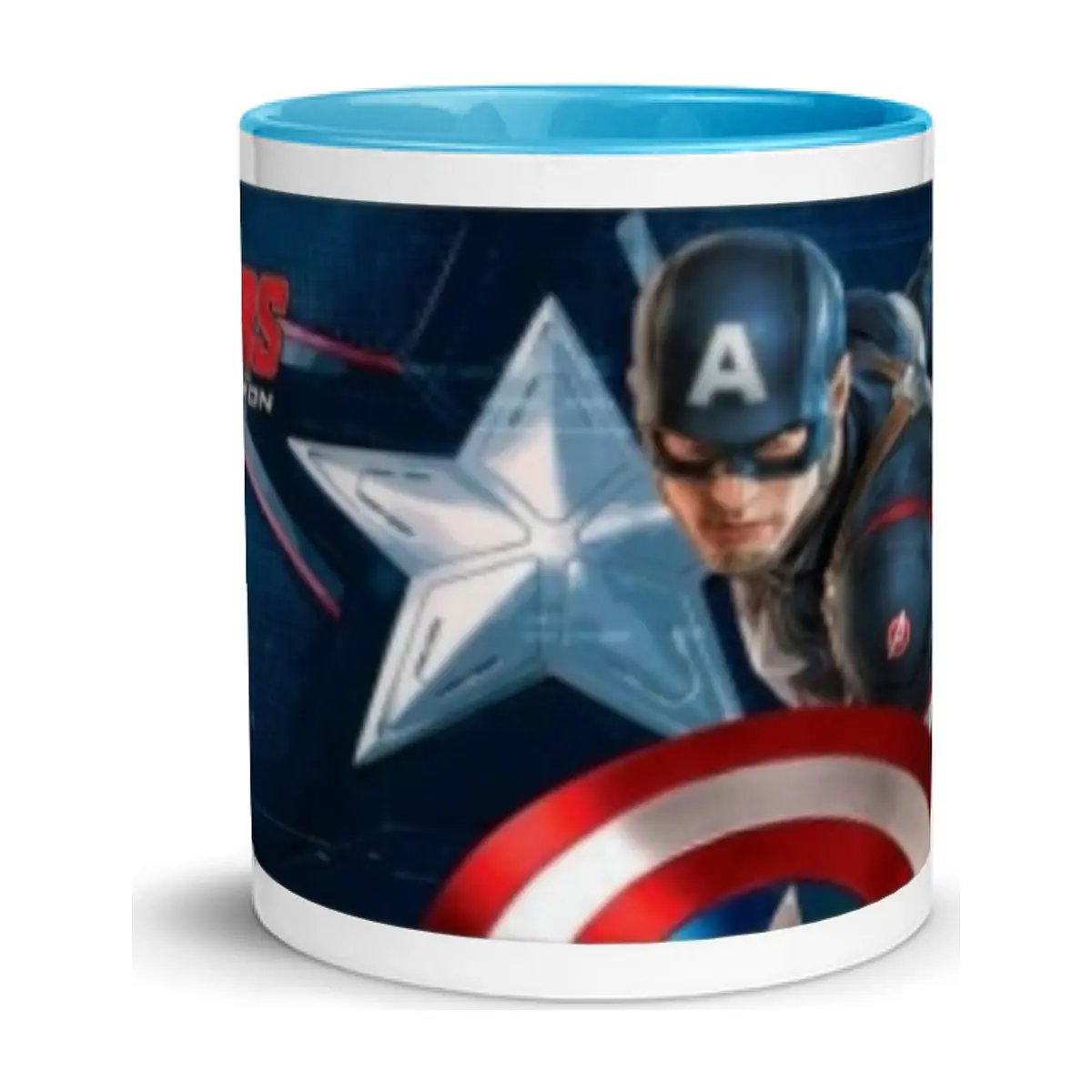 Jarra blanca y azul de cerámica con diseño impreso tema Avengers - Thumbnail 2