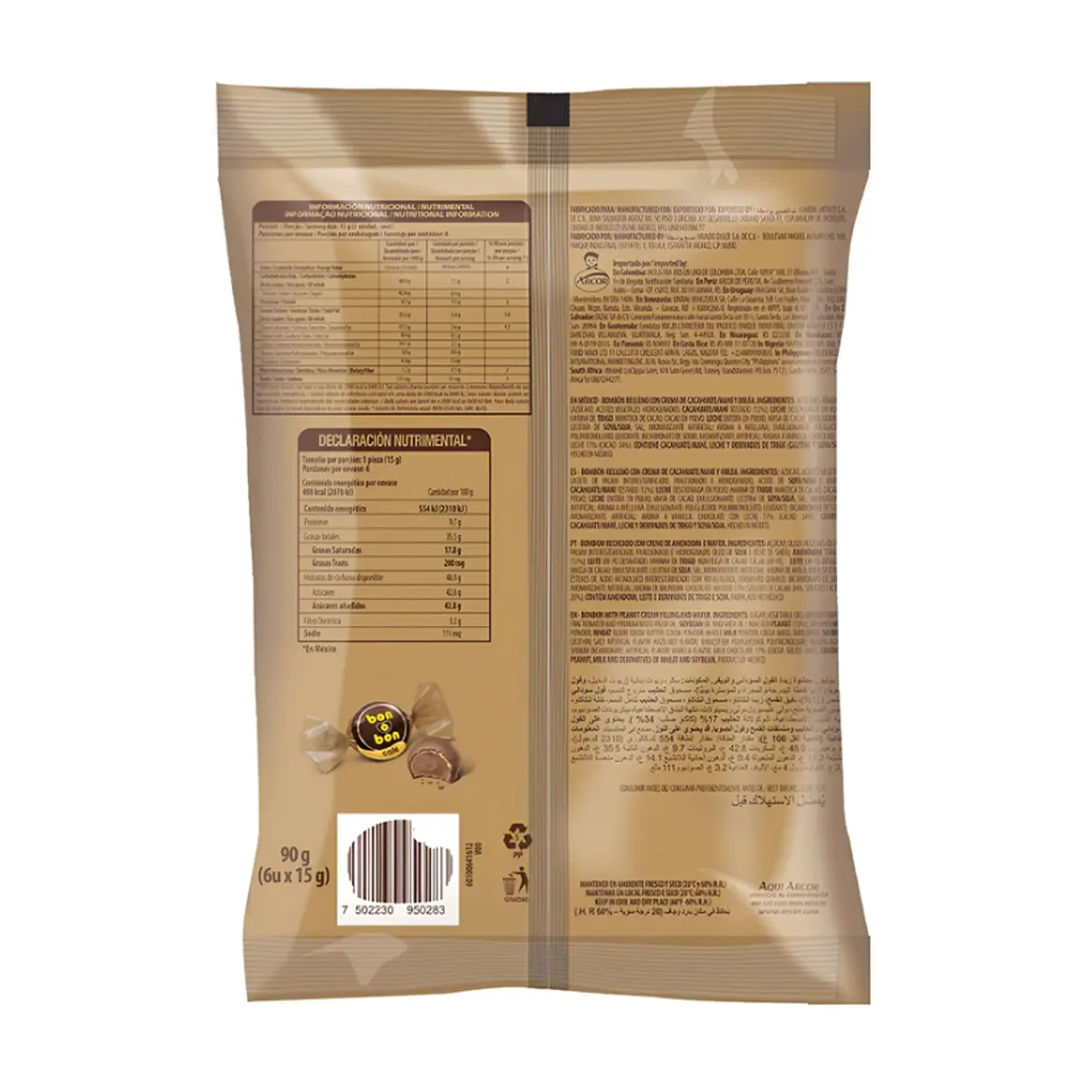 Bombon con relleno sabor a chocolate y café Bon o Bon Arcor (90 g / 3.17 oz) - Miniatura 6