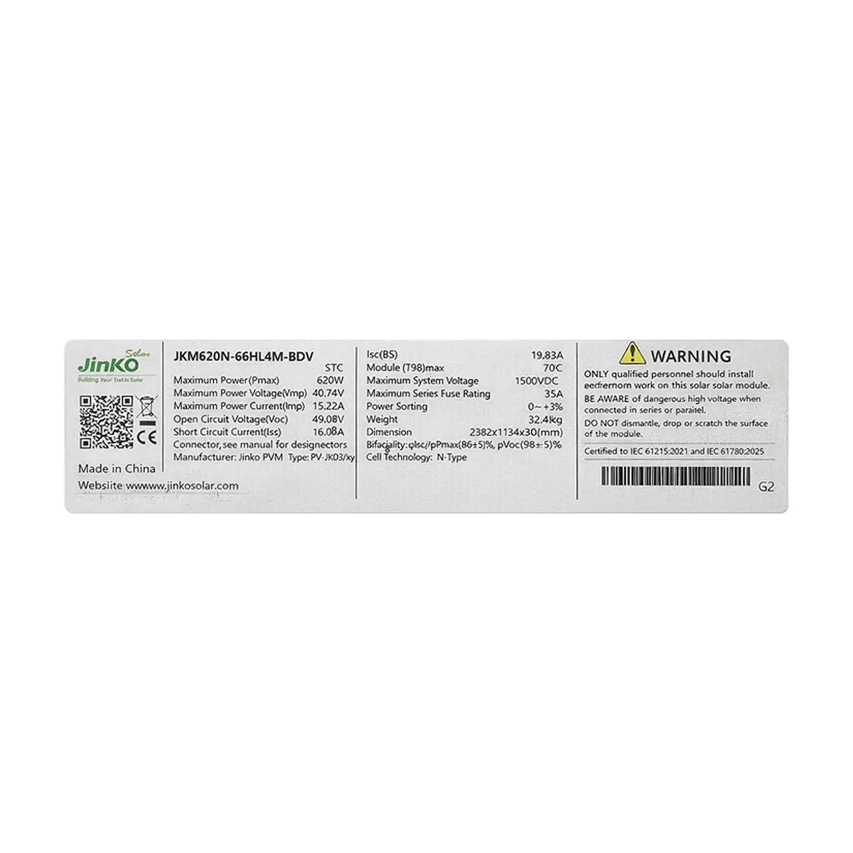 Panel Solar Bifacial 620W Jinko - Thumbnail 4