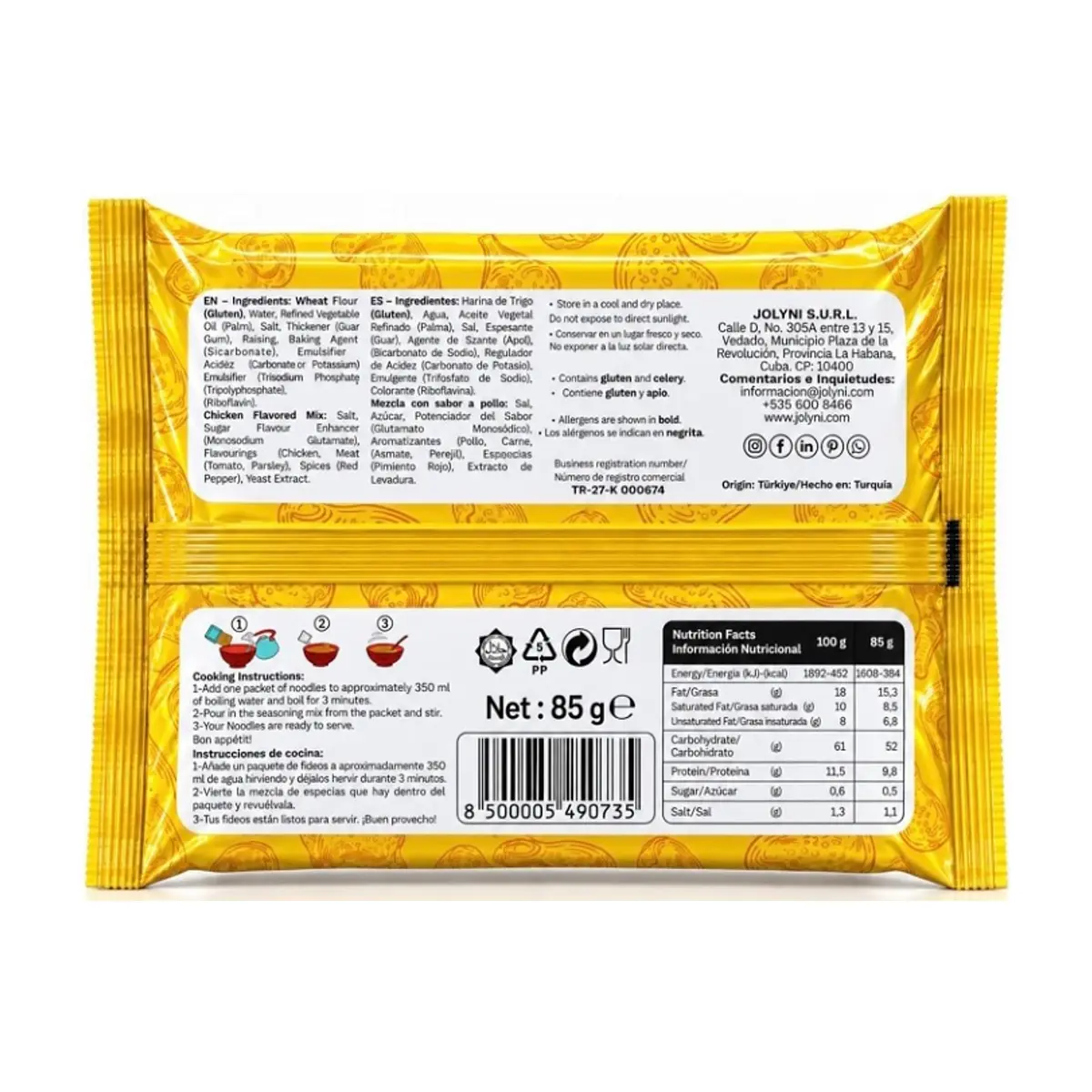 Sopa de fideos instantáneos sabor pollo Jolyni (6 x 85 g / 3 oz) - Thumbnail 2