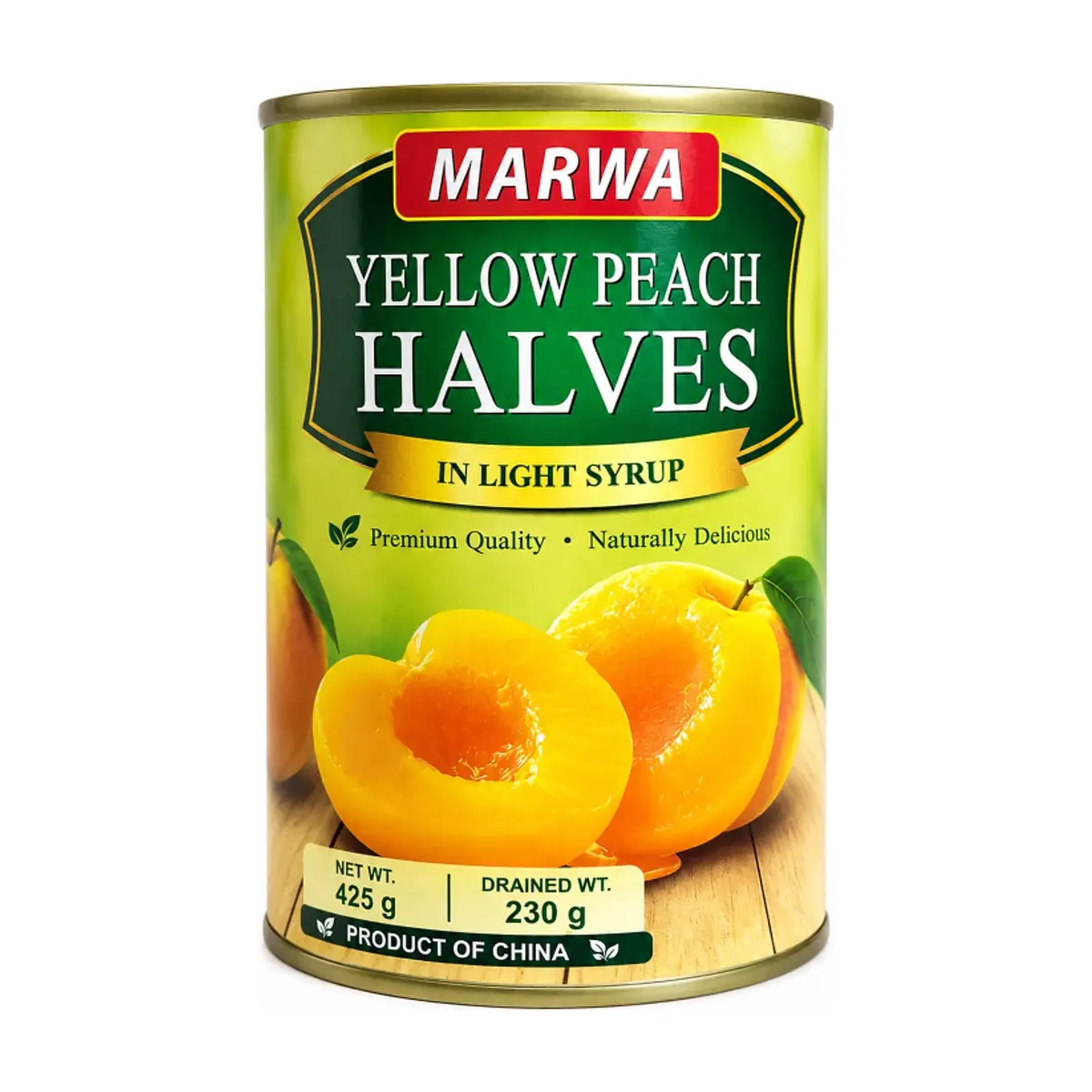 Mitades de melocotón amarillo en almíbar ligero Marwa (425 g / 14.99 oz)