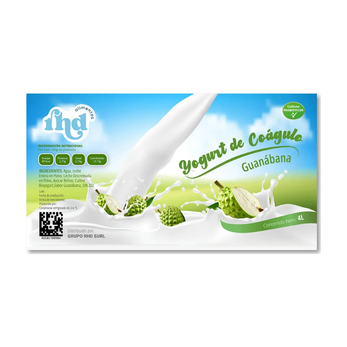 Yogurt probiótico de coágulo sabor guanábana RHD (4 L) - Miniatura 3
