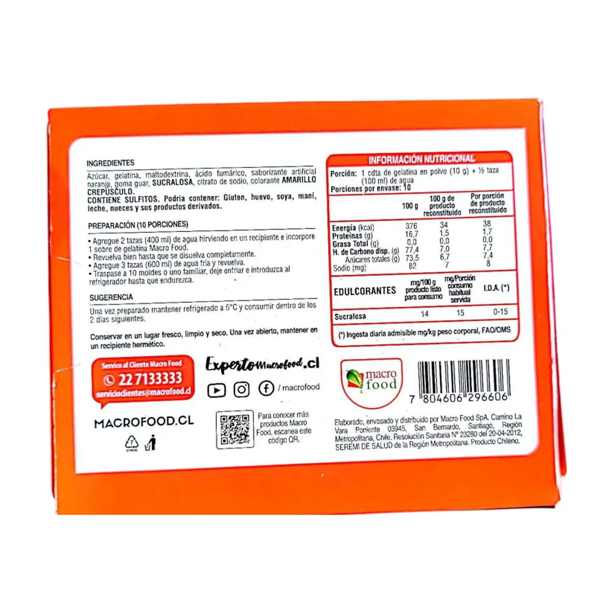 Gelatina sabor naranja Macro Food (100 g / 3.5 oz) - Thumbnail 2