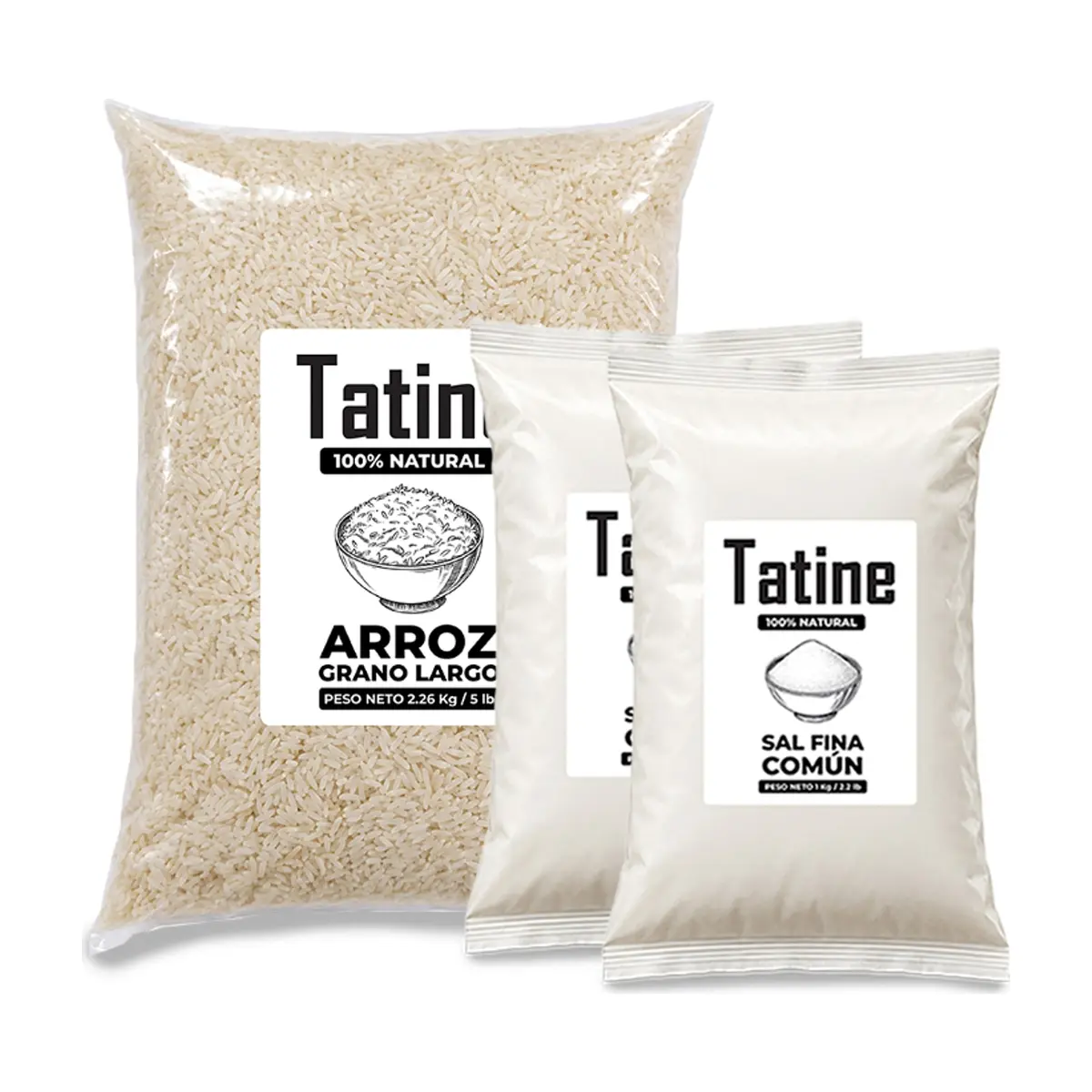 Combo básico Tatine #20: Arroz de grano largo Tatine + Sal fina común Tatine