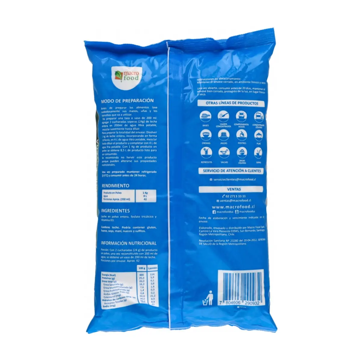 Leche en polvo entera Macro Food (2 x 1 kg / 2.2 lb) - Thumbnail 3