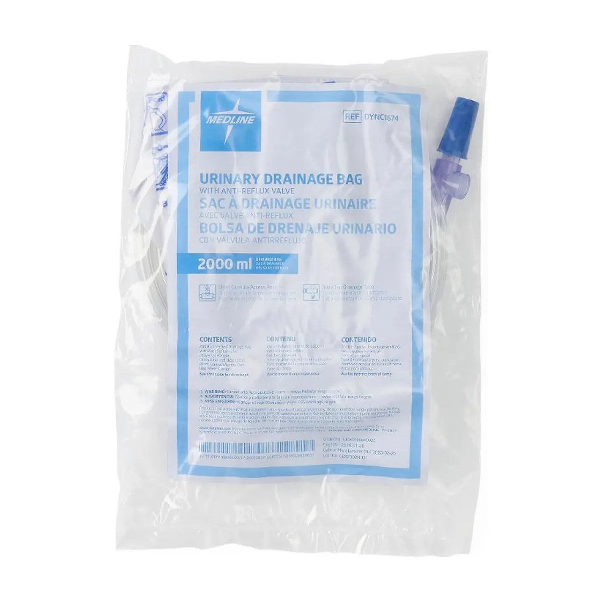 Bolsa de drenaje urinario con válvula antirreflujo Medline 2000 ml - Thumbnail 4