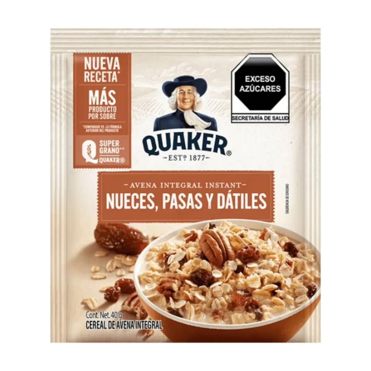 Cereal de avena integral sabor nueces, pasas y dátiles Quaker (40 g / 1.41 oz) - Imagen 1