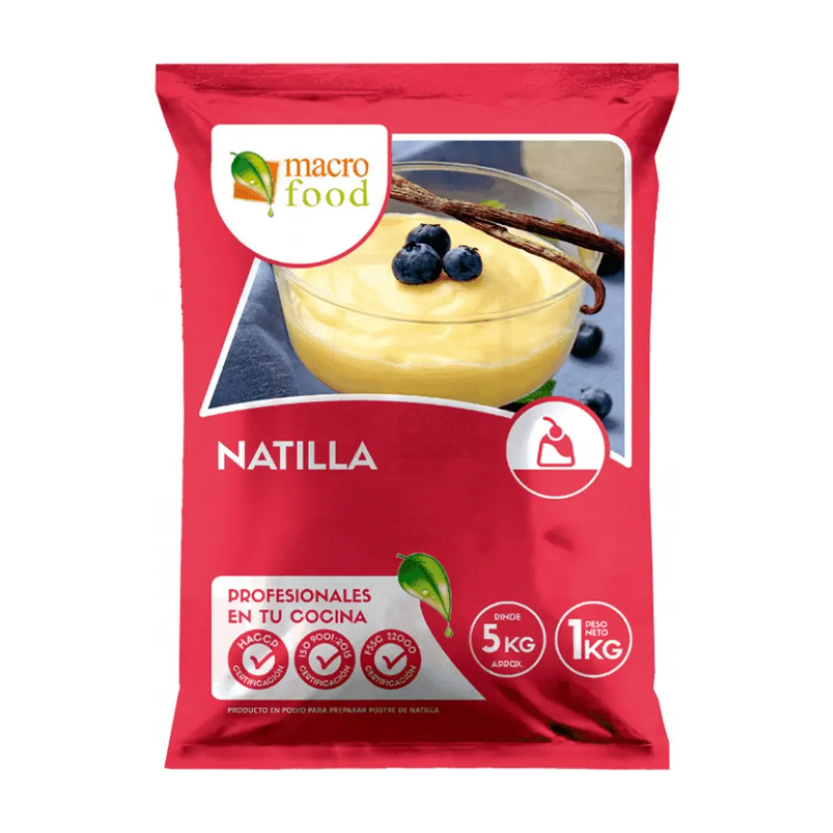 Natilla sabor vainilla con coco rallado Macro Food (1 kg / 2.2 lb) - Imagen 1
