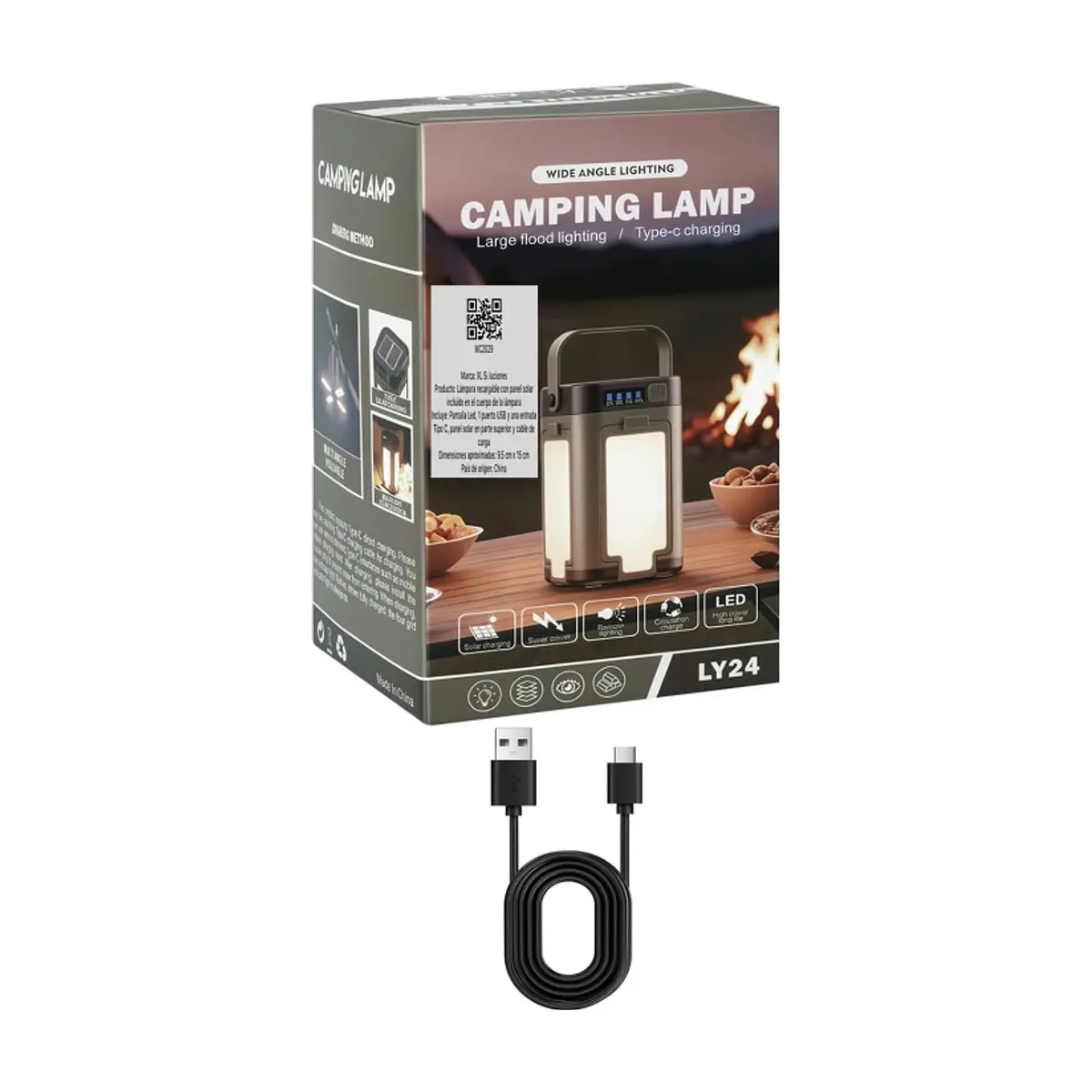 Lámpara recargable expansible con cable tipo C y panel solar en parte superior XL Soluciones LY24 - Miniatura 3