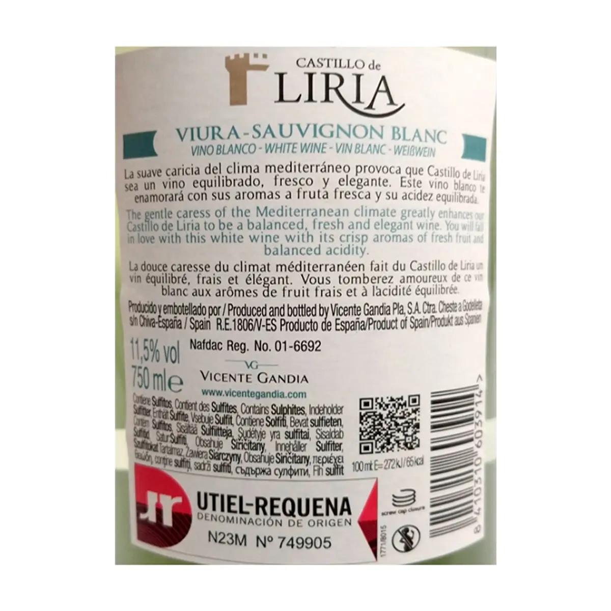 Vino blanco Sauvignon Castillo de Liria (750 ml) - Thumbnail 6