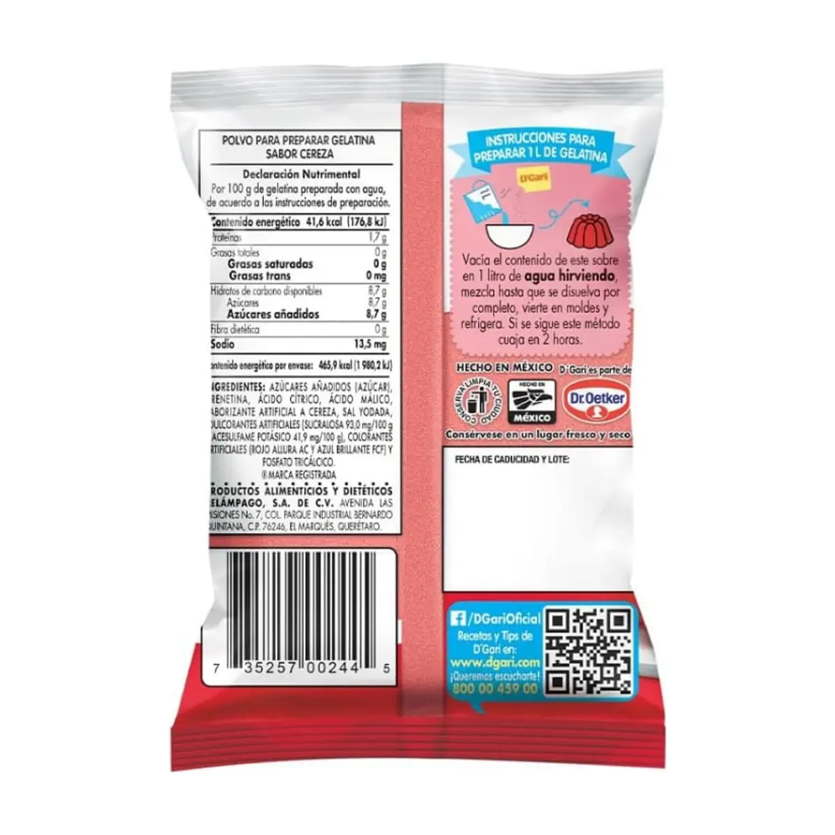 Polvo para prepara gelatina con agua - sabor cereza D'Gari (120 g / 4.23 oz) - Thumbnail 7