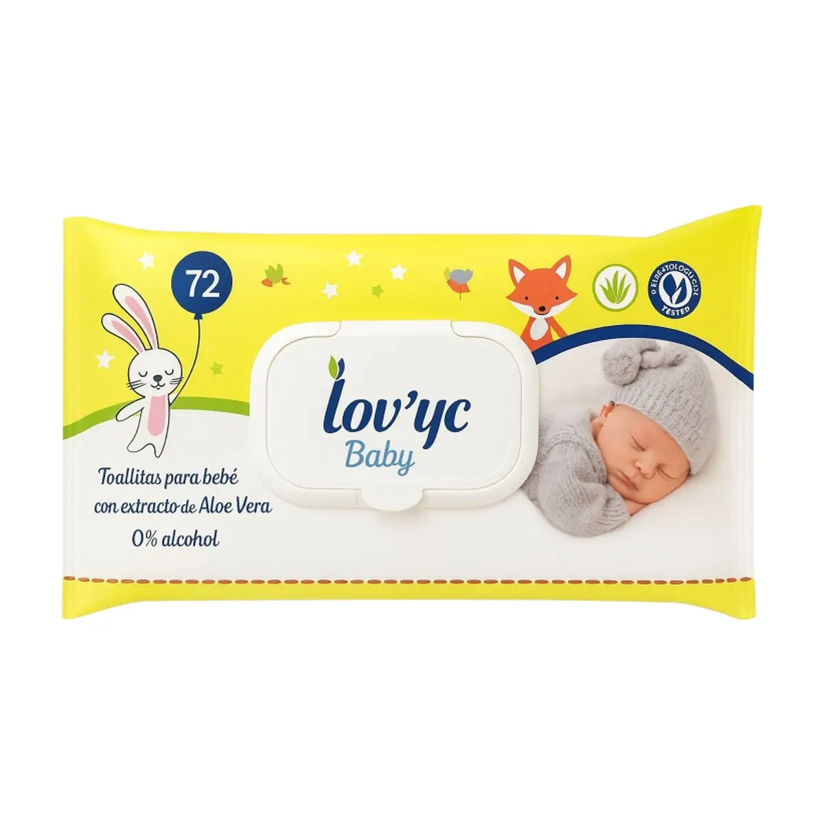Toallitas húmedas para bebés con aloe vera Lov'yc Baby (72 U)
