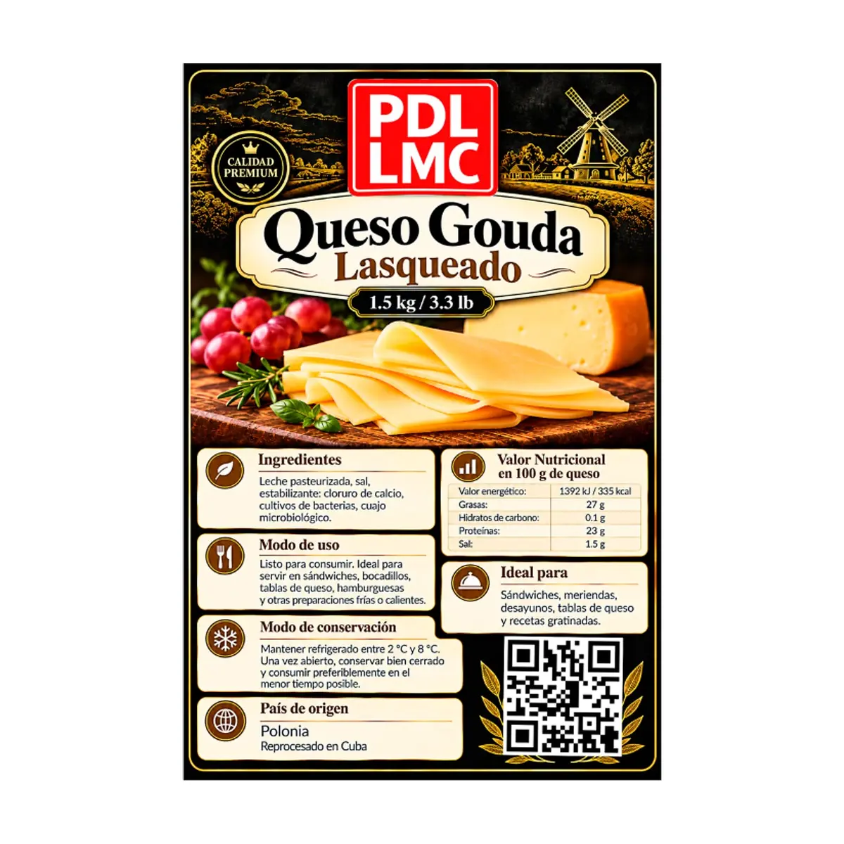 Queso gouda lasqueado PDL LMC (1.5 kg / 3.3 lb) - Miniatura 3