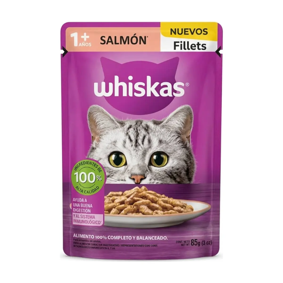 Alimento húmedo para gato adulto con sabor filete de salmón Whiskas (85 g / 2.99 oz)