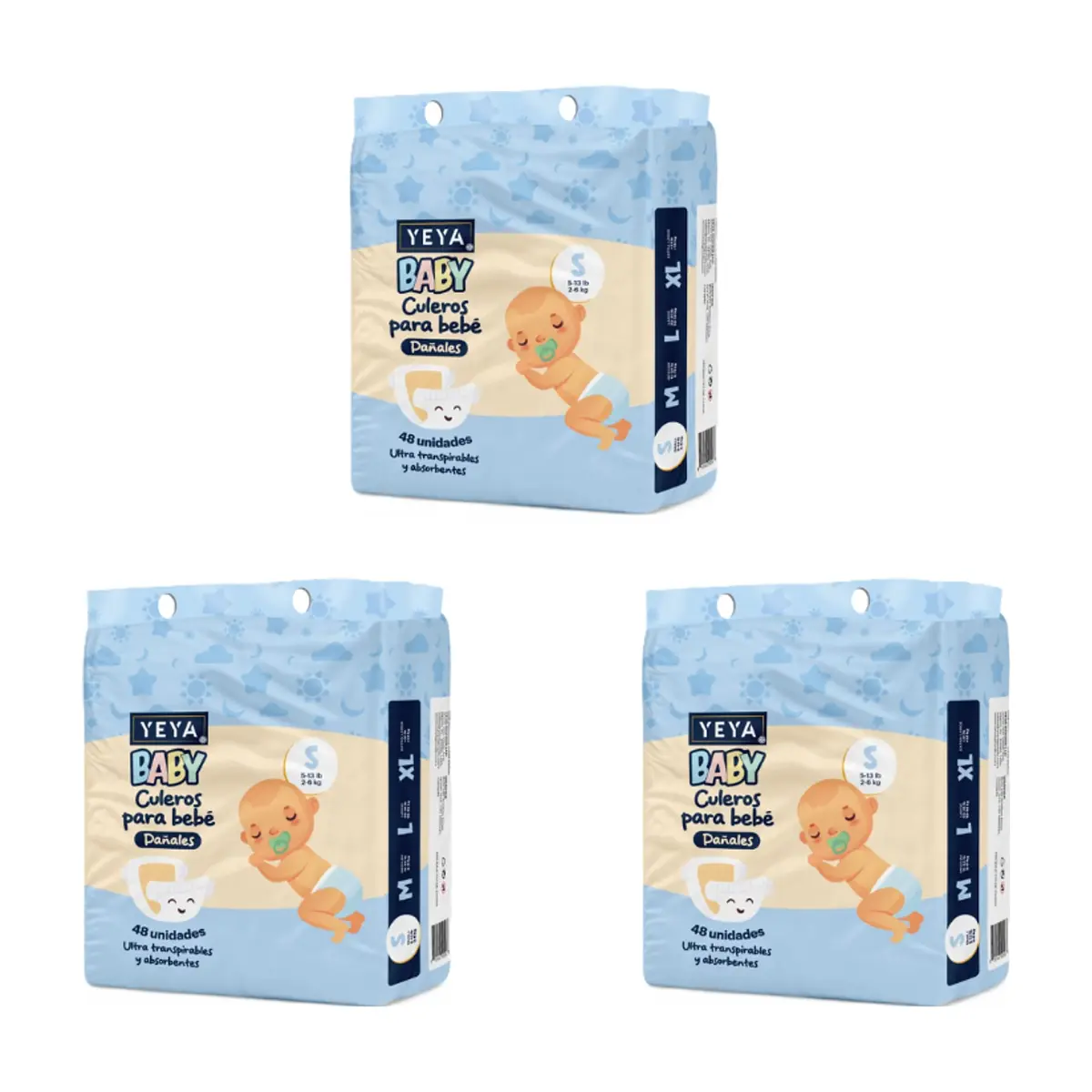 Pañales desechables para bebé talla S YEYA (3 x 48 U)