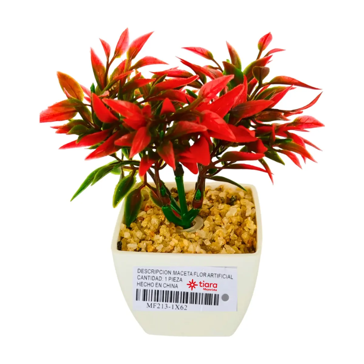 Maceta con plantas artificial verde y rojo Tiara - Thumbnail 3