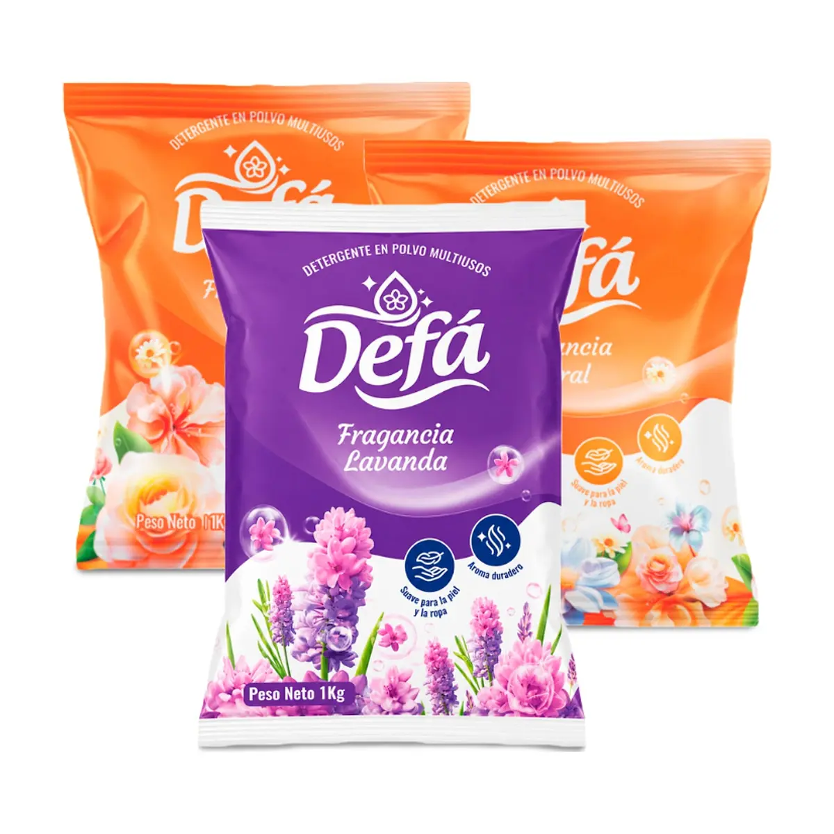 Combo de detergentes Defá #4: Detergente en polvo multiusos fragancia de lavanda Defá + Detergente en polvo multiusos fragancia floral Defá