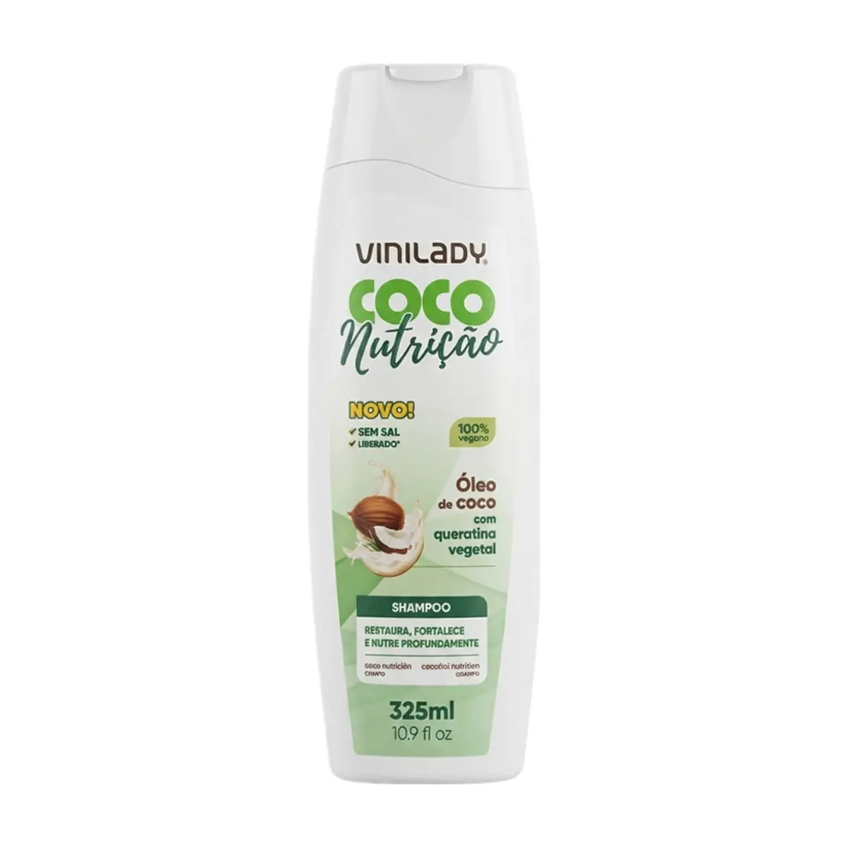 Champú con aceite de coco con queratina vegetal sin sal Vinilady (325 ml)