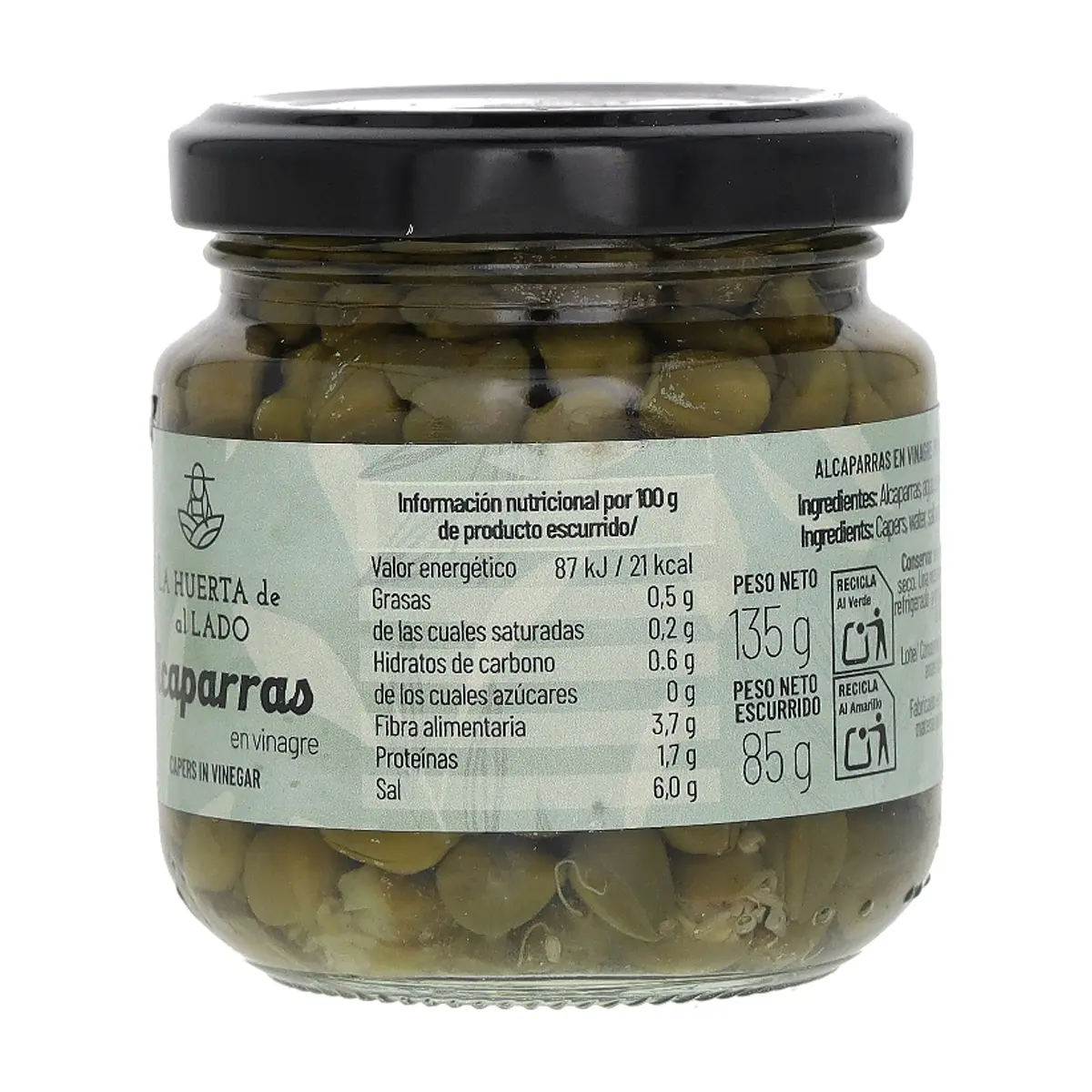 Alcaparras en vinagre primera calidad La Huerta de al Lado (135 g / 4.76 oz) - Thumbnail 2