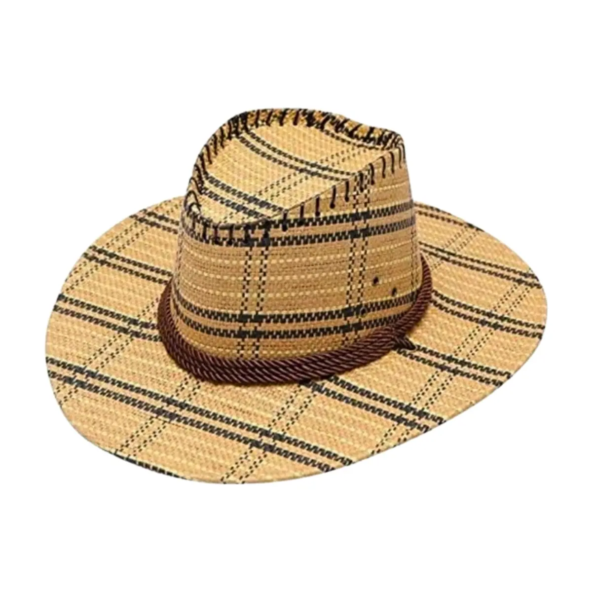 Sombrero de vaquero beig y negro con alas anchas Gutza