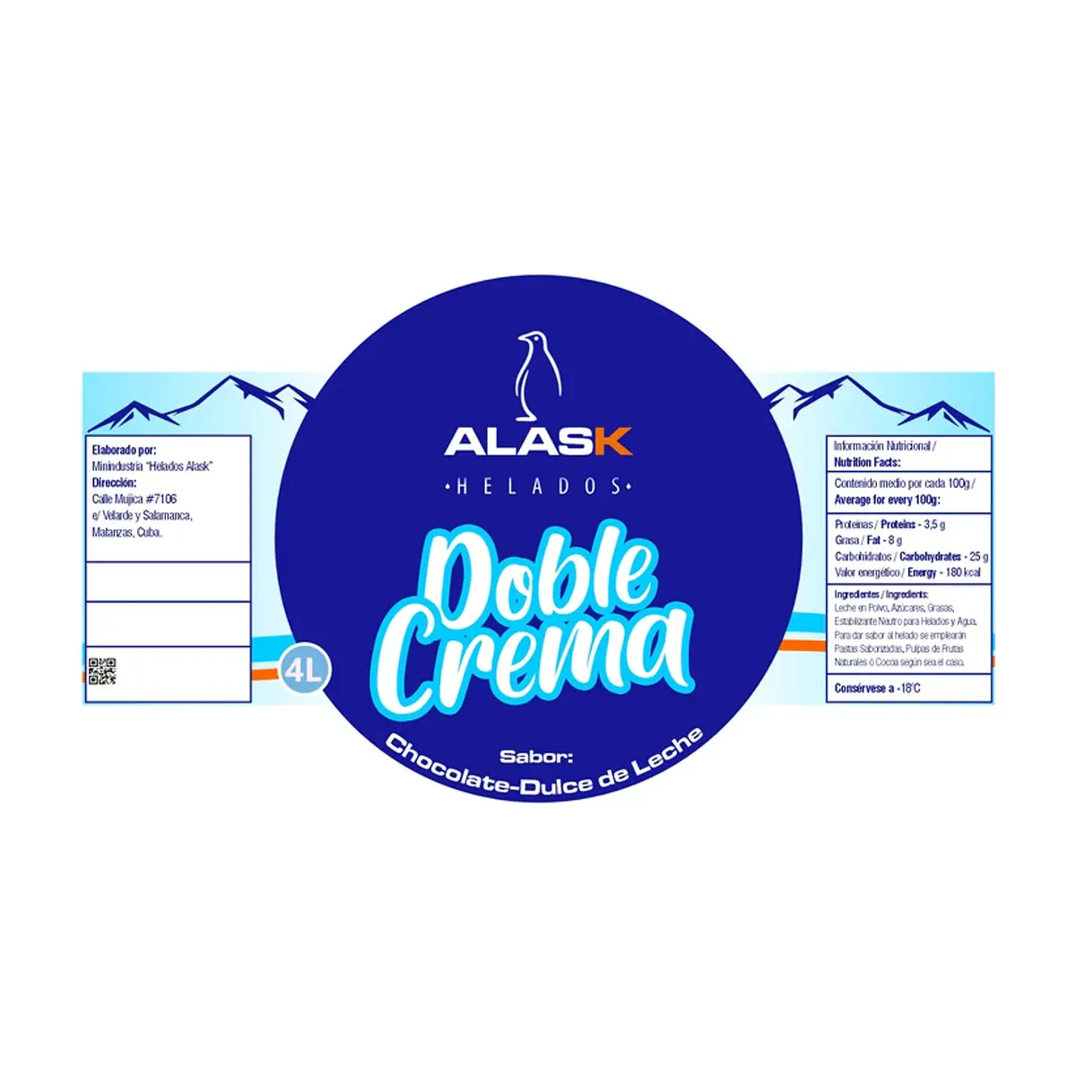 Helado doble crema sabor chocolate y dulce de leche Alask (4 L) - Thumbnail 2