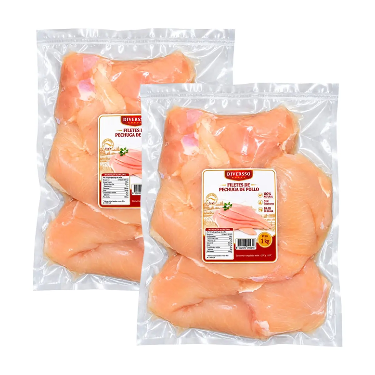 Filetes de pechuga de pollo Diversso (2 x 1 kg / 2.2 lb) - Imagen 1