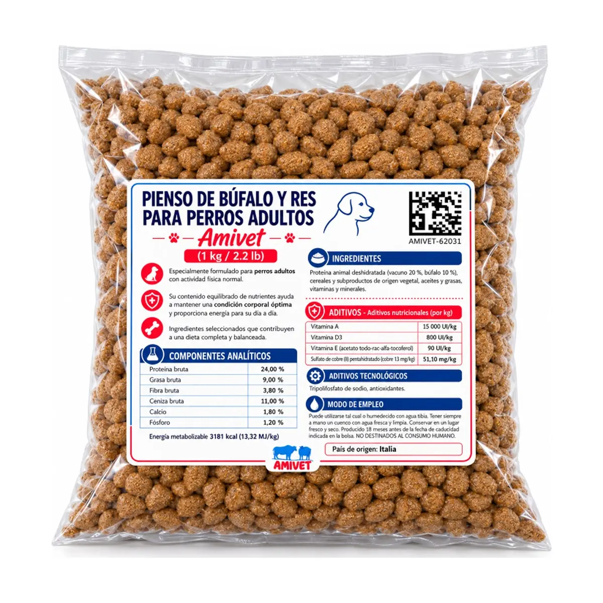 Pienso con sabor a búfalo y res para perros adultos Amivet (1 kg / 2.2 lb) - Thumbnail 3