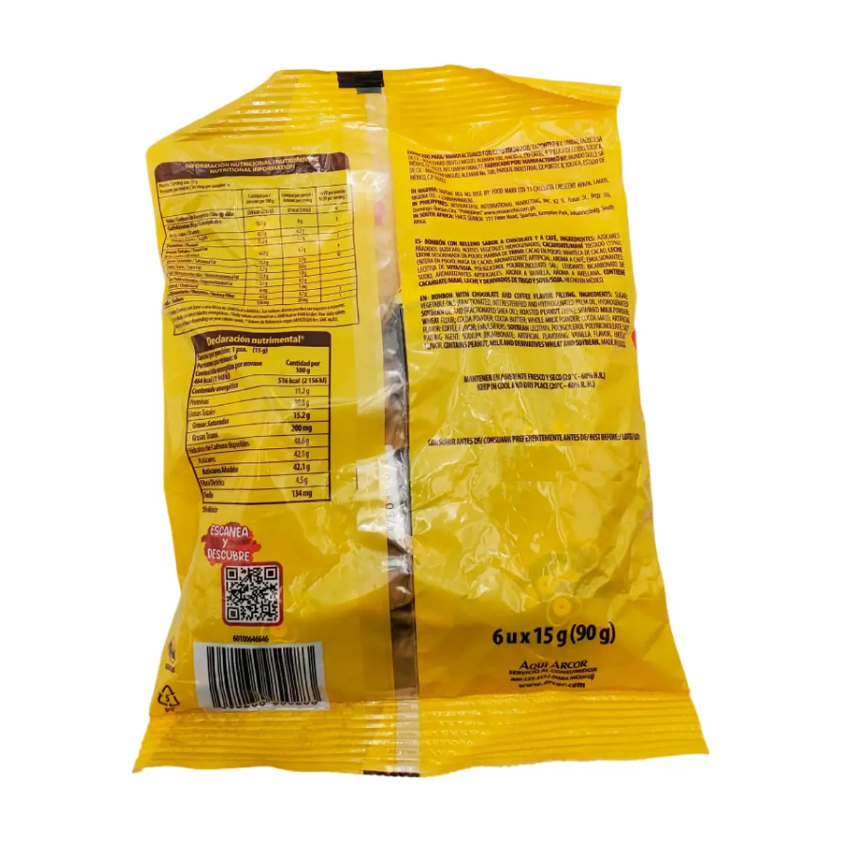 Bombon con relleno sabor a chocolate y café Bon o Bon Arcor (90 g / 3.17 oz) - Miniatura 2