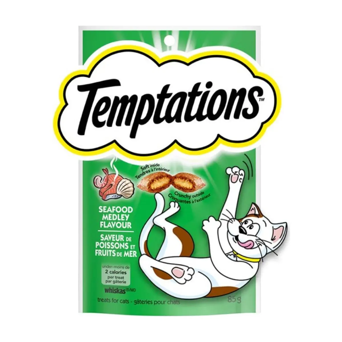 Golosinas para gatos con tentador sabor a mariscos Whiskas Temptations (85 g / 3 oz)