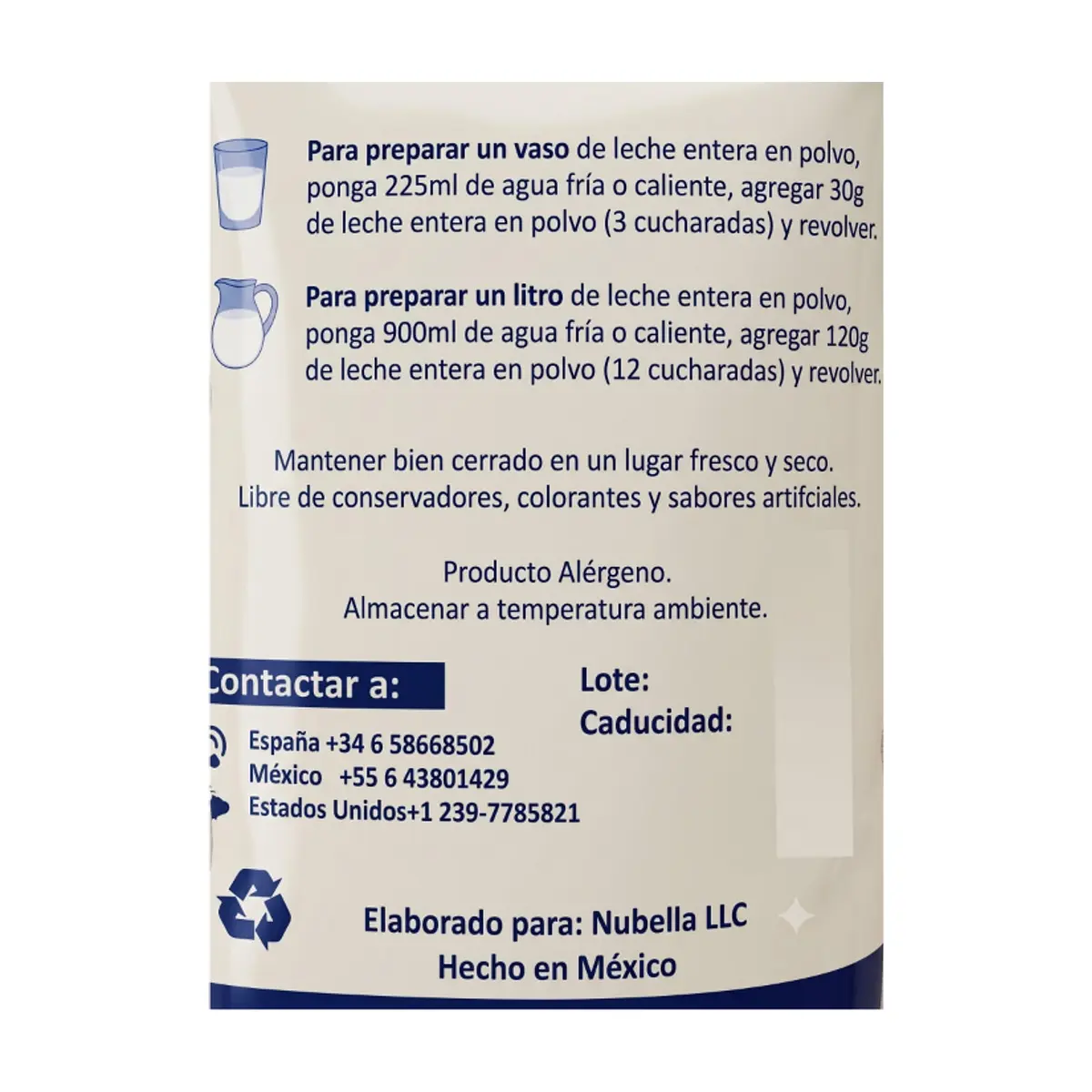 Leche en polvo entera Nubella (1 kg / 2.2 lb) - Thumbnail 4
