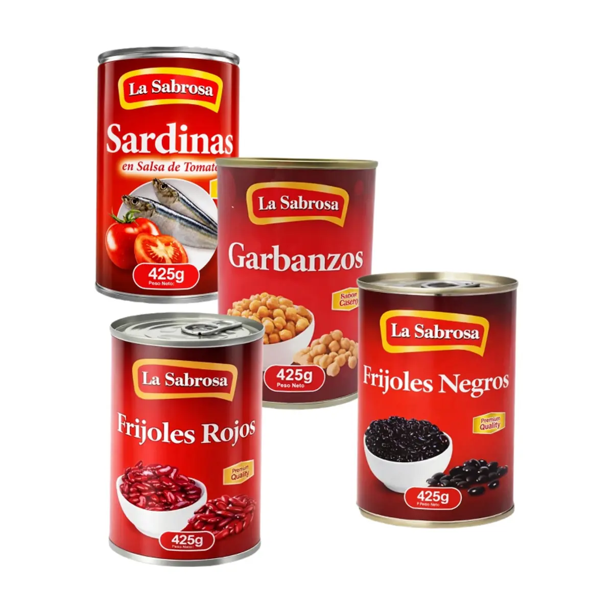 Sardinas en salsa de tomate + Garbanzos enlatados + Frijoles negros enlatados + Frijoles rojos enlatados - Imagen 1