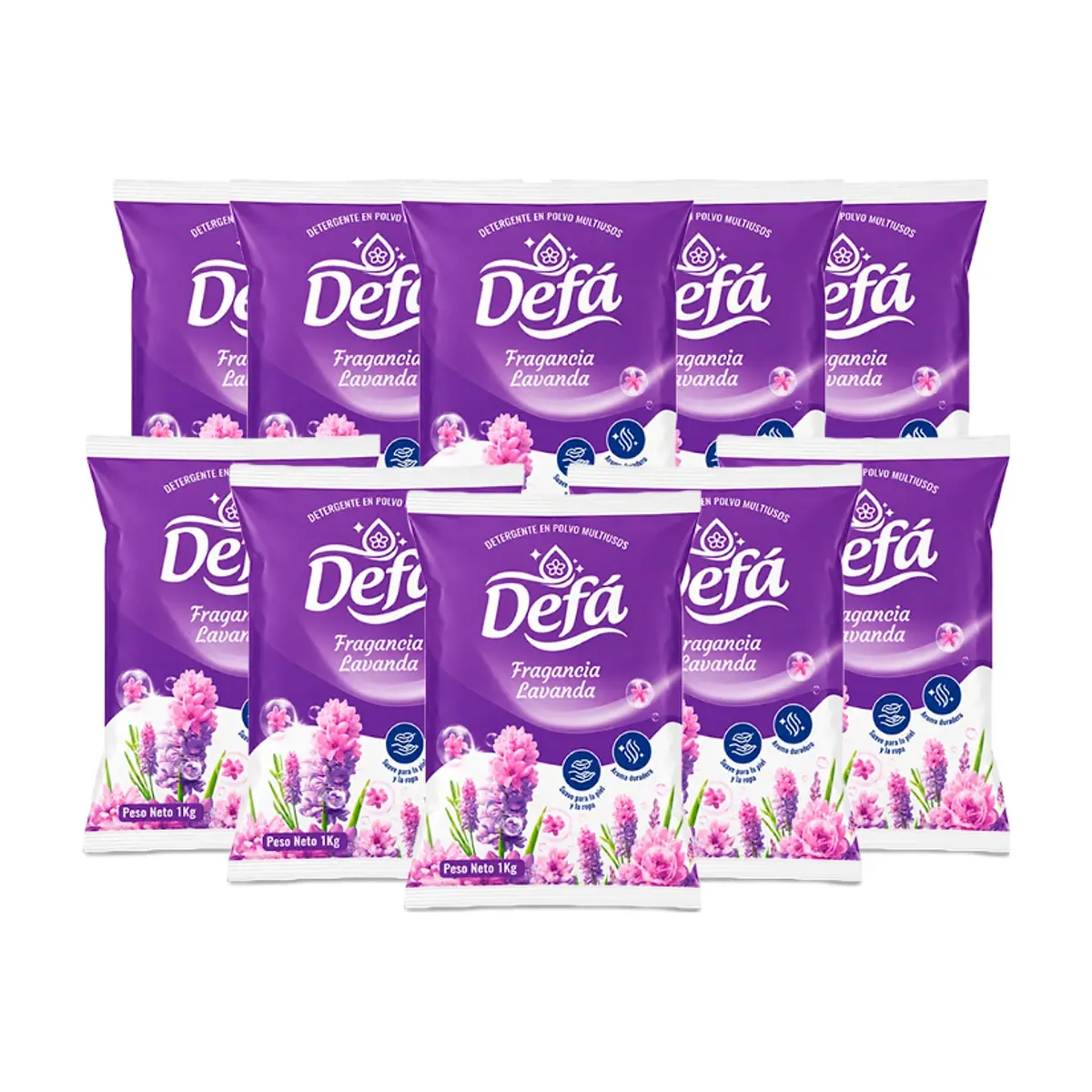 Detergente en polvo multiusos fragancia de lavanda Defá (10 x 1 kg / 2.2 lb)