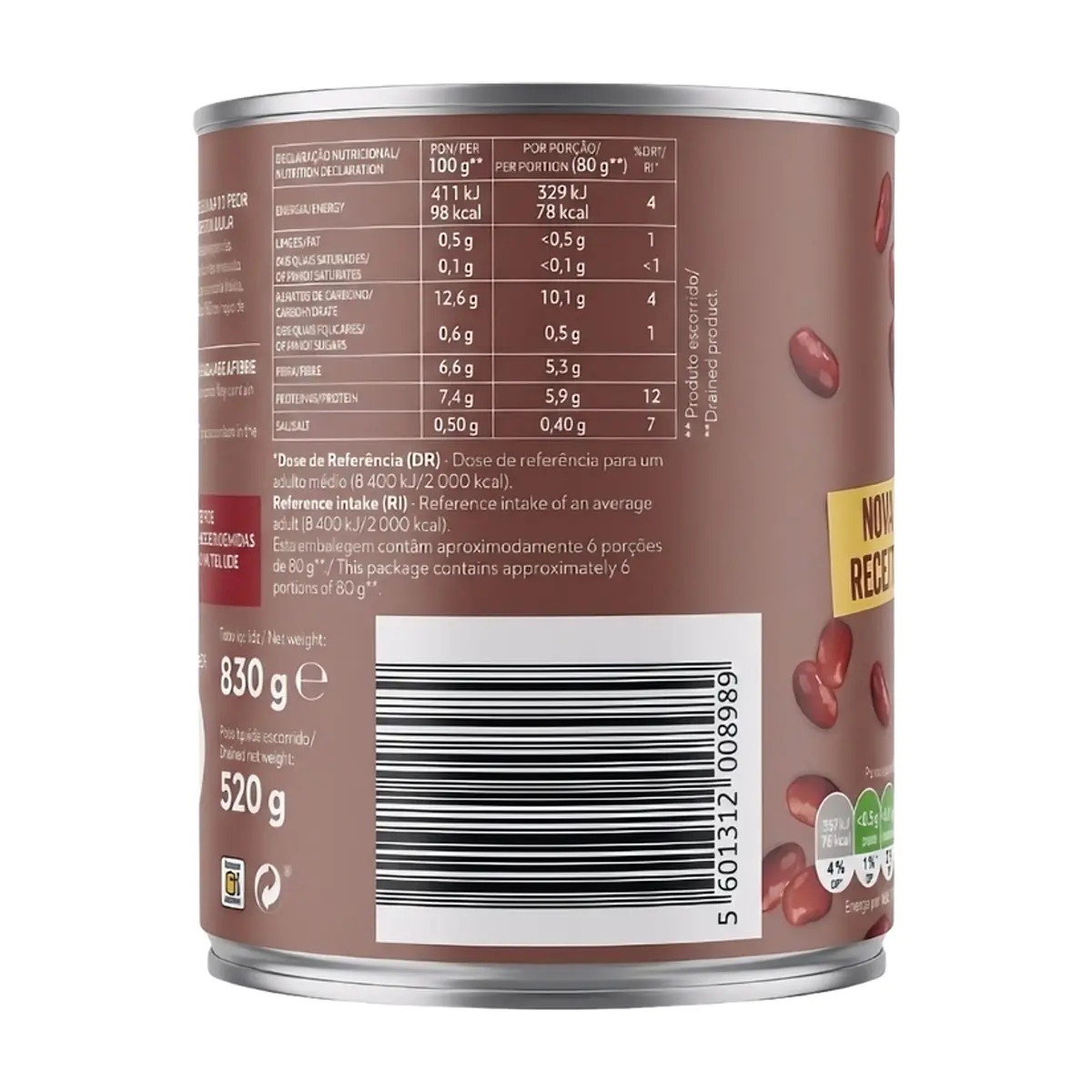 Judías rojas cocidas Continente (830 g / 1.83 lb) - Thumbnail 2