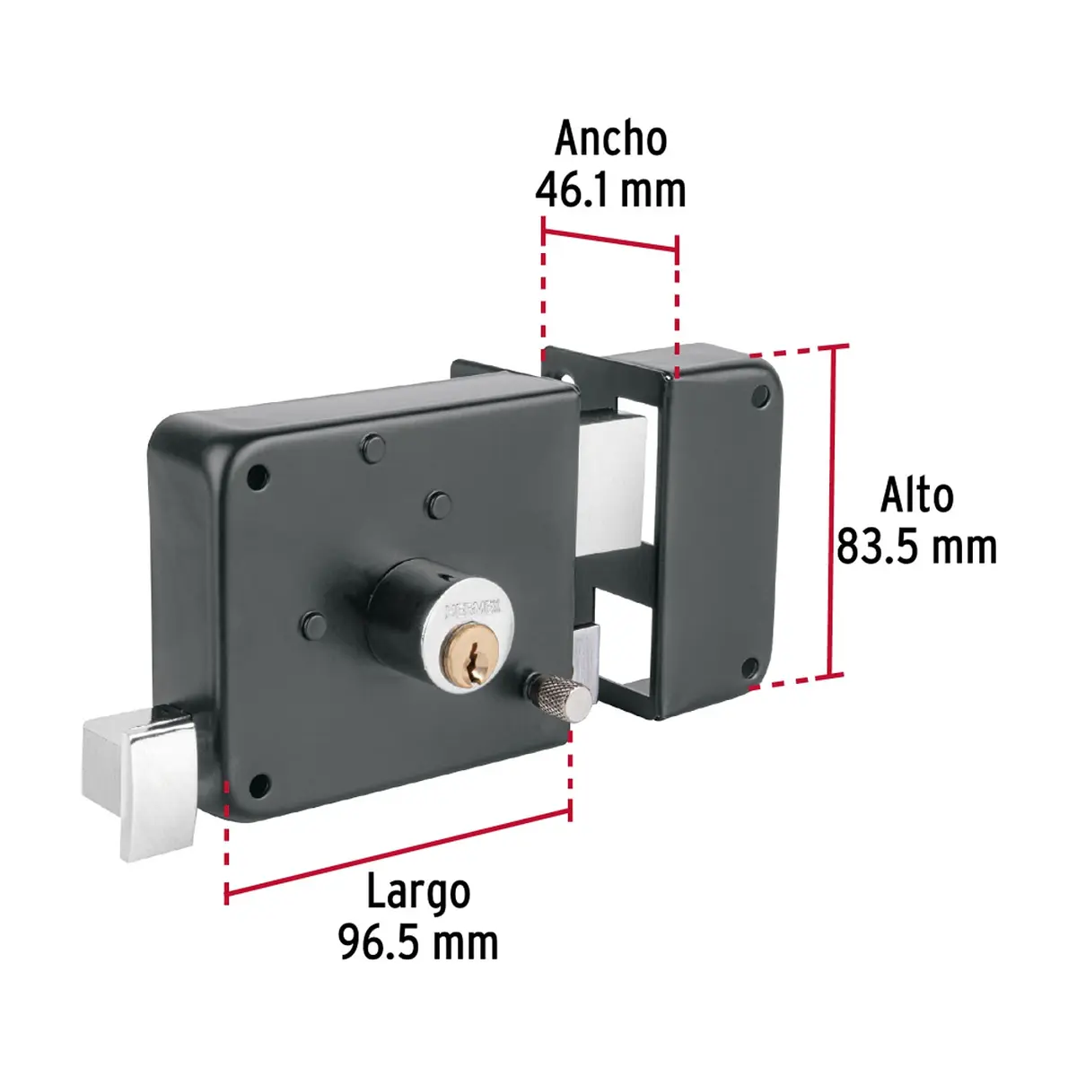 Cerradura de sobreponer derecha color negro mate Hermex CS-756D - Thumbnail 3