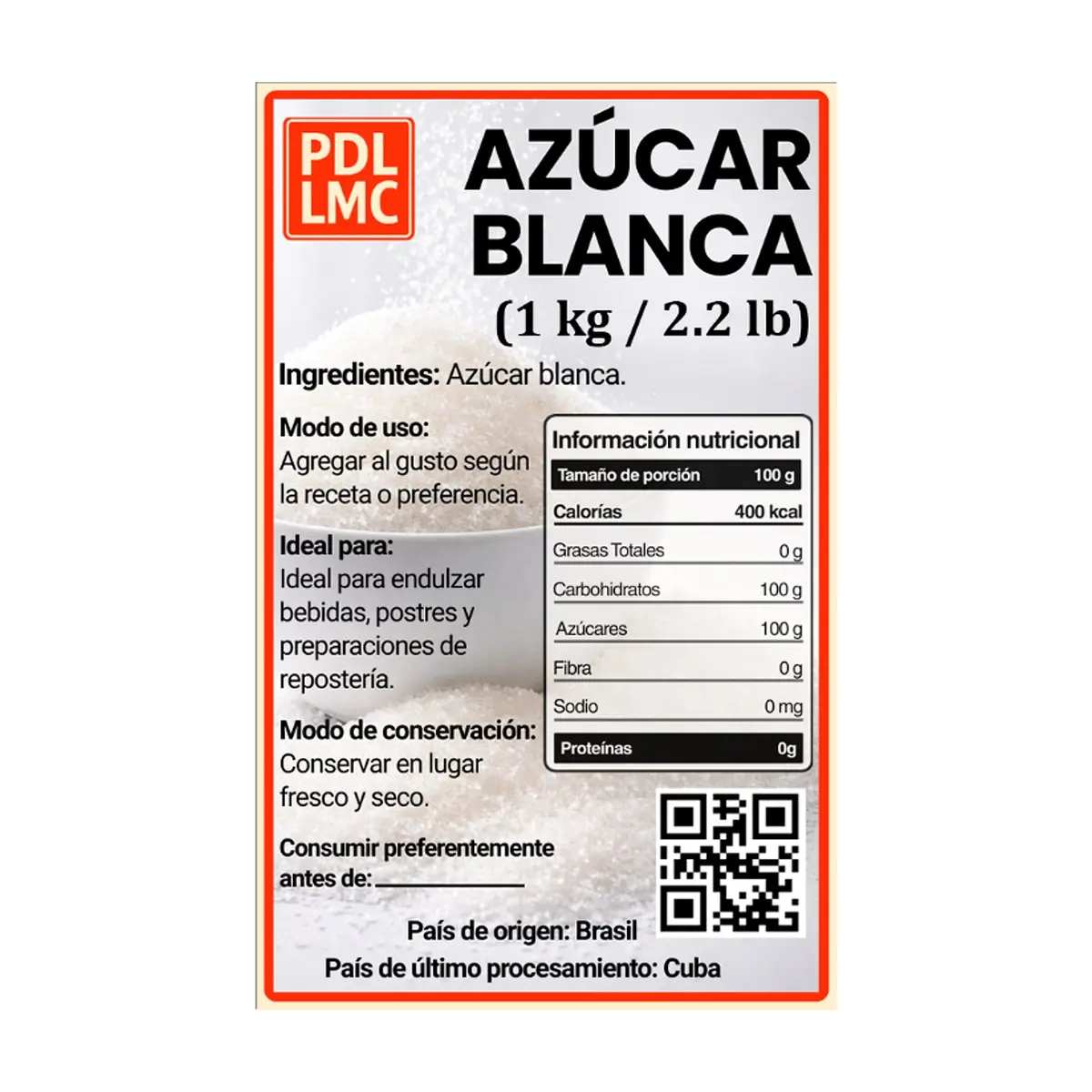 Azúcar blanca PDL LMC (1 kg / 2.2 lb) - Thumbnail 2