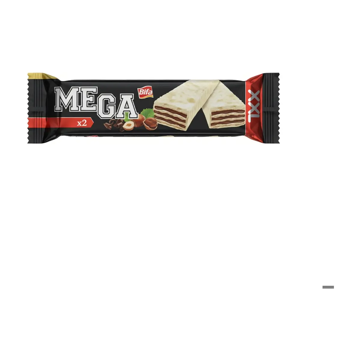 Wafer rellena de crema de cacao con avellana y cubierta de chocolate blanco Mega Bifa (100 g / 3.52 oz) - Imagen 1