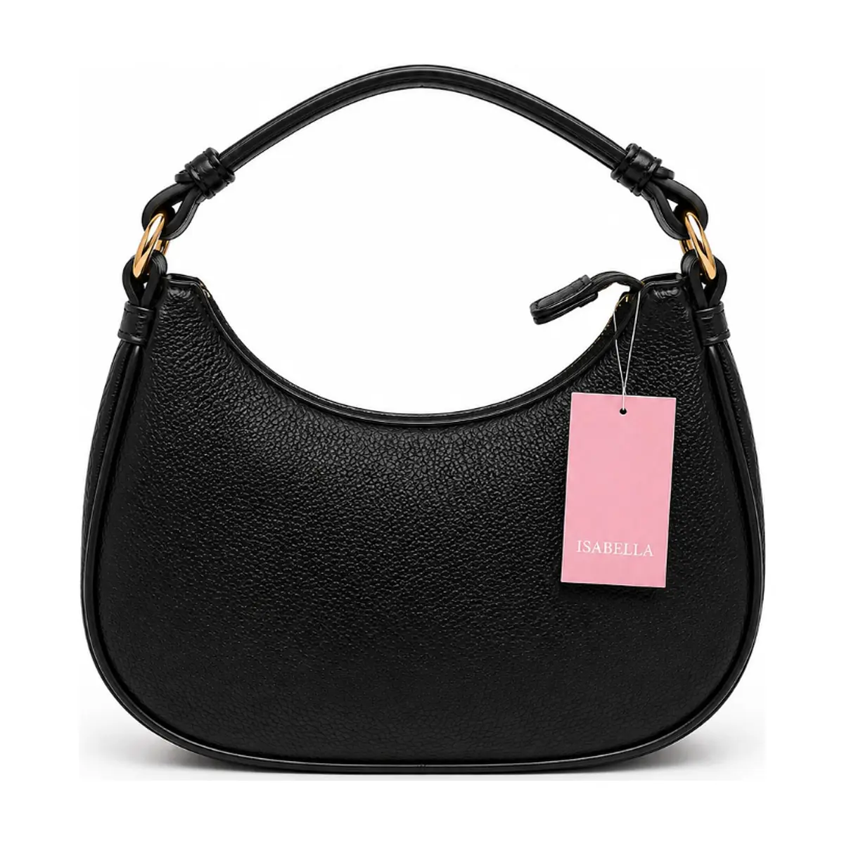 Bolso hobo negro media luna con asa ajustable y herrajes dorados ISABELLA - Thumbnail 2