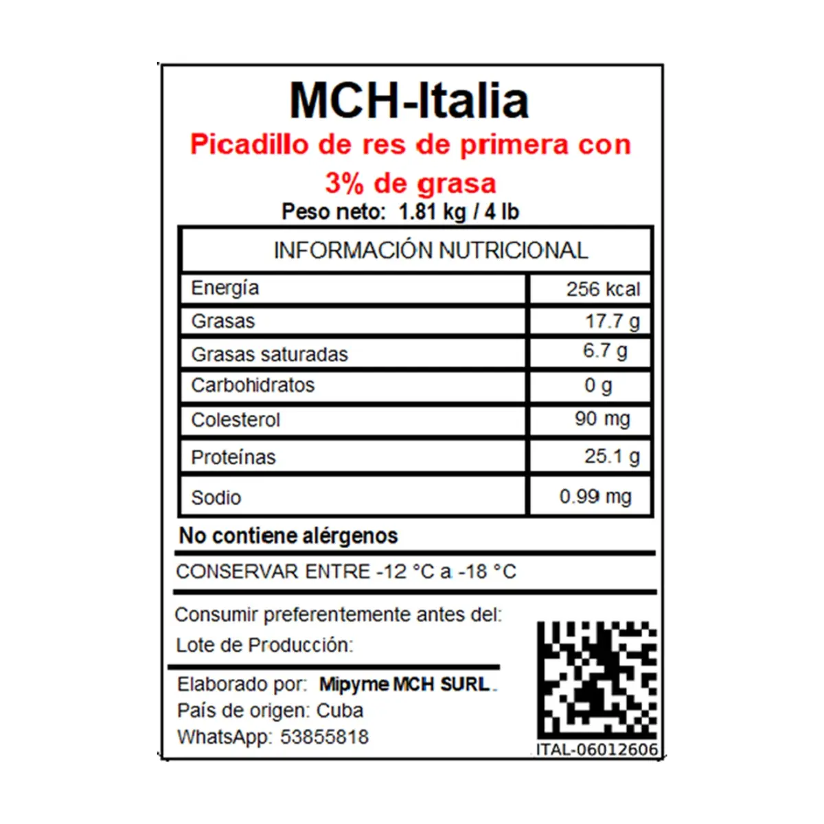 Picadillo de res de primera con 3% de grasa MCH-Italia (1.81 kg / 4 lb) - Miniatura 3