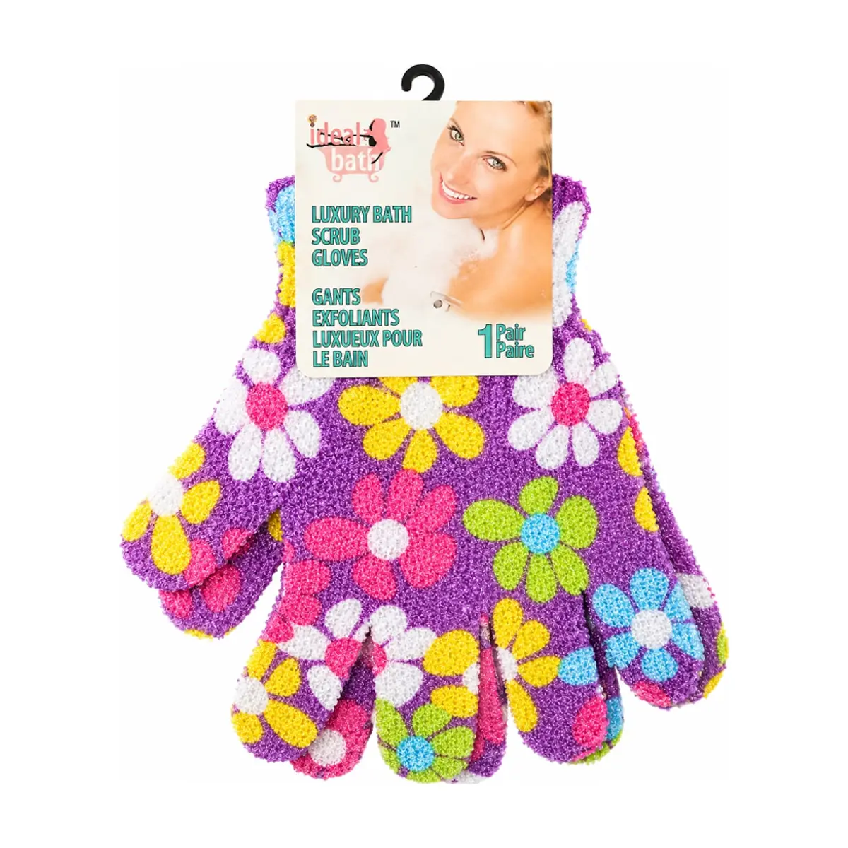 Guantes exfoliantes de baño de lujo con diseño de margaritas de colores Ideal Bath (1 U)