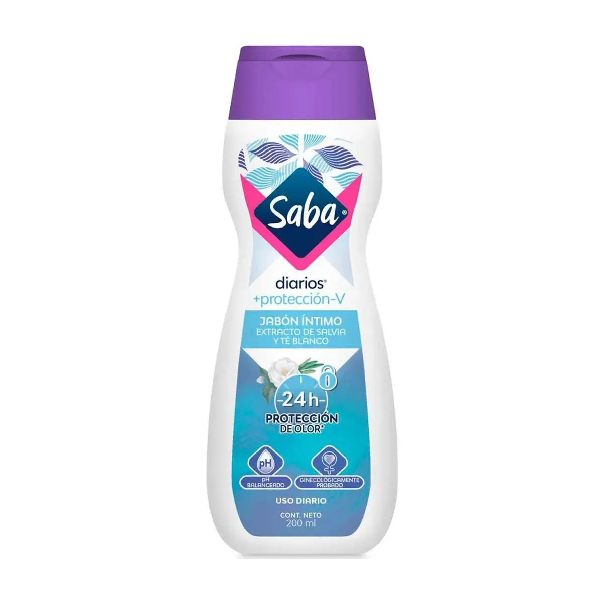 Jabón íntimo con extracto de salvia y té blanco protección-V Saba Diarios (200 ml) - Miniatura 3