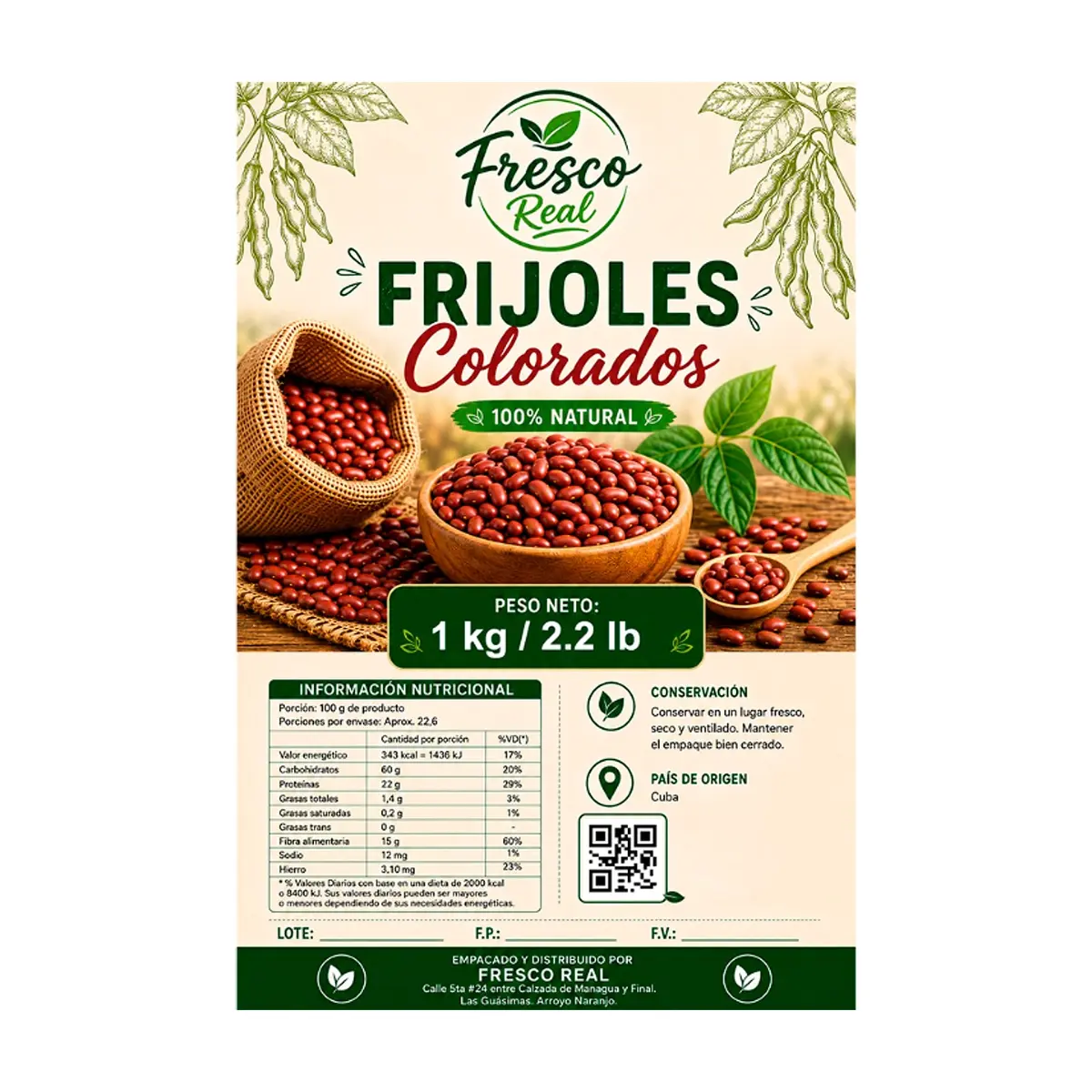 Frijoles colorados Fresco Real (1 kg / 2.2 lb) - Thumbnail 2