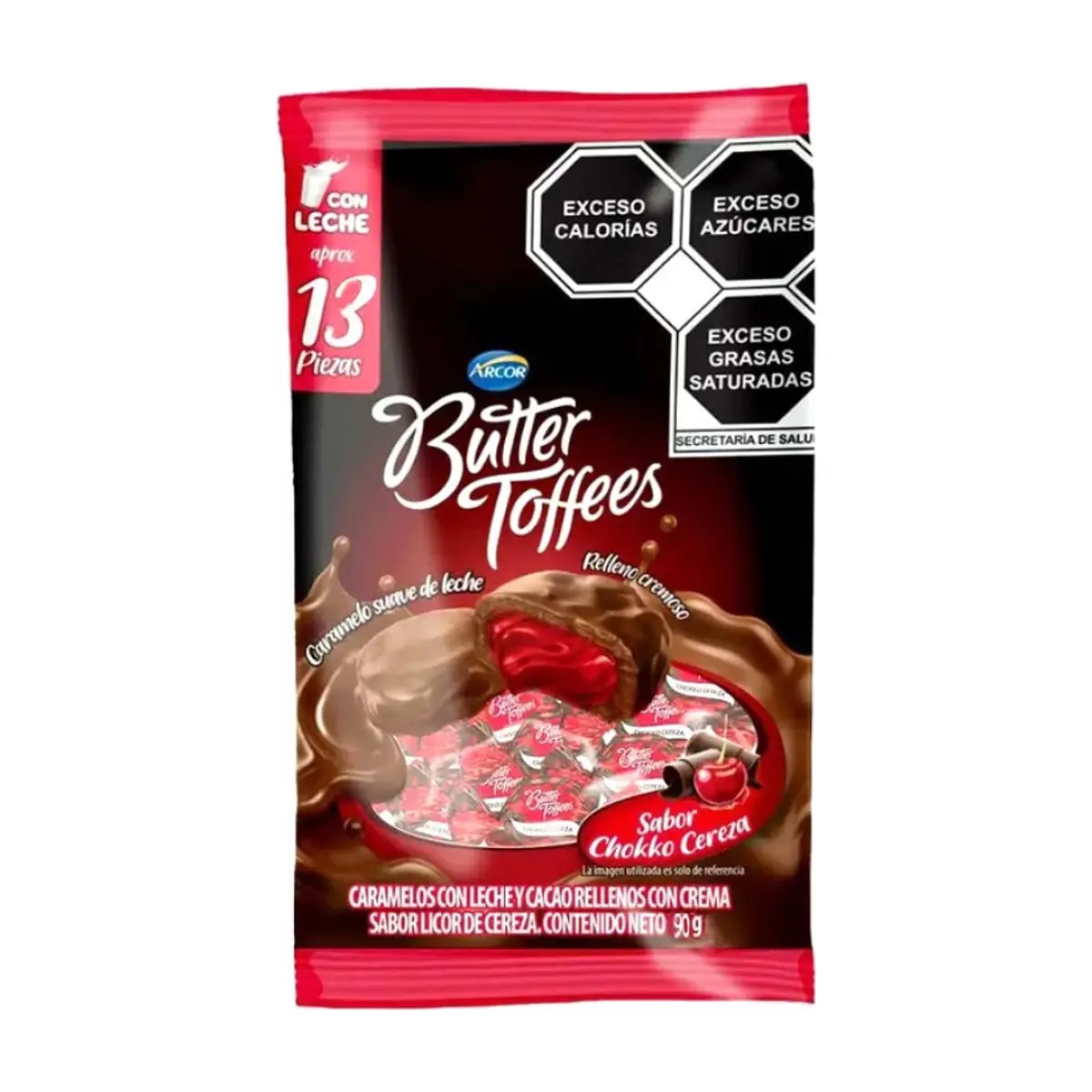 Caramelos con leche y cacao rellenos con crema sabor licor de cereza Arcor (90 g / 3.17 oz)