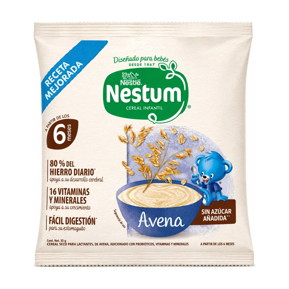 Cereal seco de avena para lactantes a partir de los 6 meses sin azúcar añadida Nestlé Nestum (90 g / 3.17 oz)