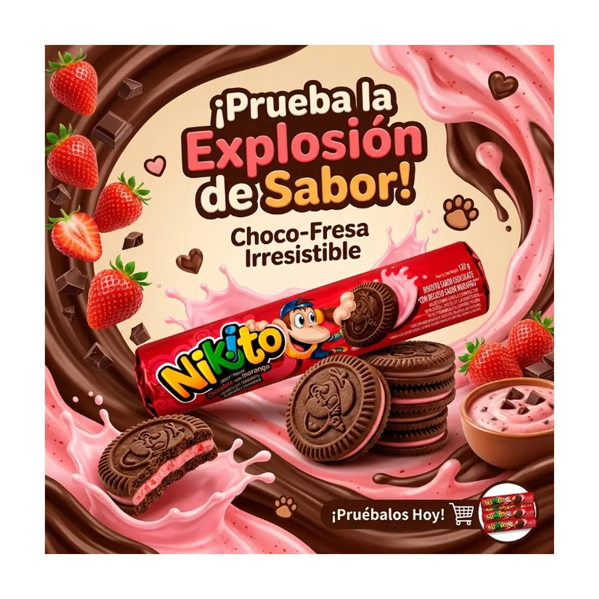 Galleta sabor chocolate con relleno sabor fresa Nikito (120 g / 4.23 oz) - Thumbnail 5