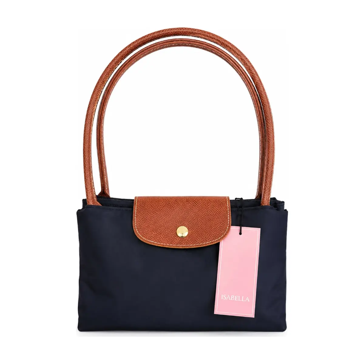 Bolso de nailon azul marino plegable con detalles camel y asas extraíbles Isabella - Thumbnail 2